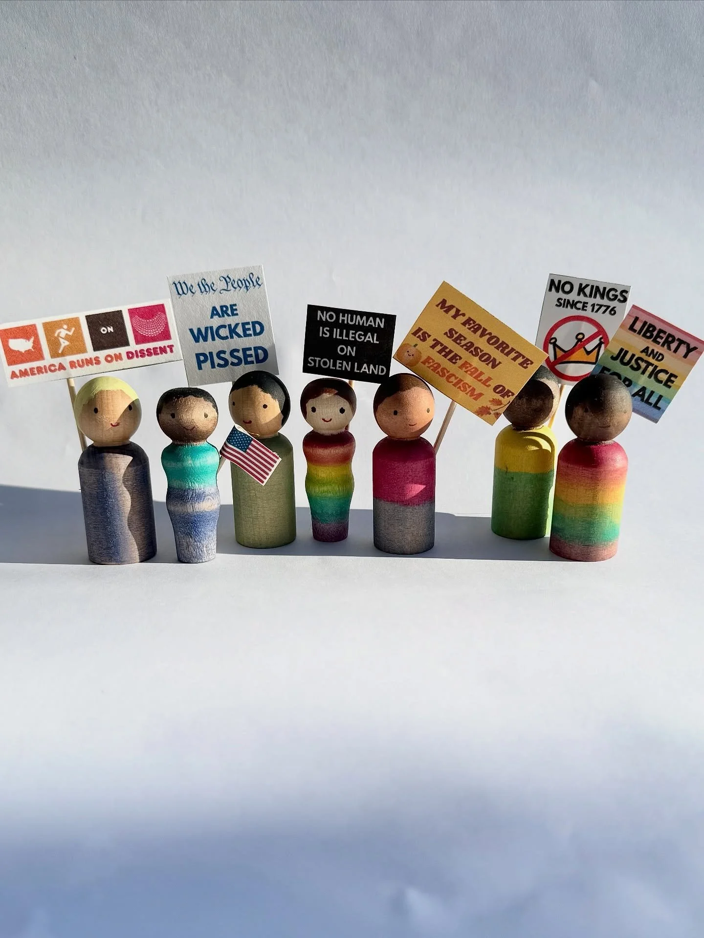 Here’s what I did while I had my morning coffee ☀️ I call this *Unpaid Protestors*
If you’re joining the protests today please stay safe! ❤️
Inspired by @webloomhere 
#nokings #boston #pegdolls