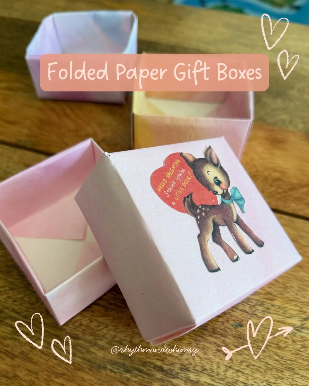 Make a little gift box to hold Valentine&rsquo;s Day treasures! 💕 You can use any type of sturdy paper to make these- I used watercolor paper that was painted with shades of pink and purple. 

To make this gift box look extra special and festive for