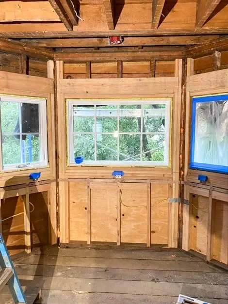 Louisville, CO kitchen remodel construction process post over-cabinet bay window framing and installation