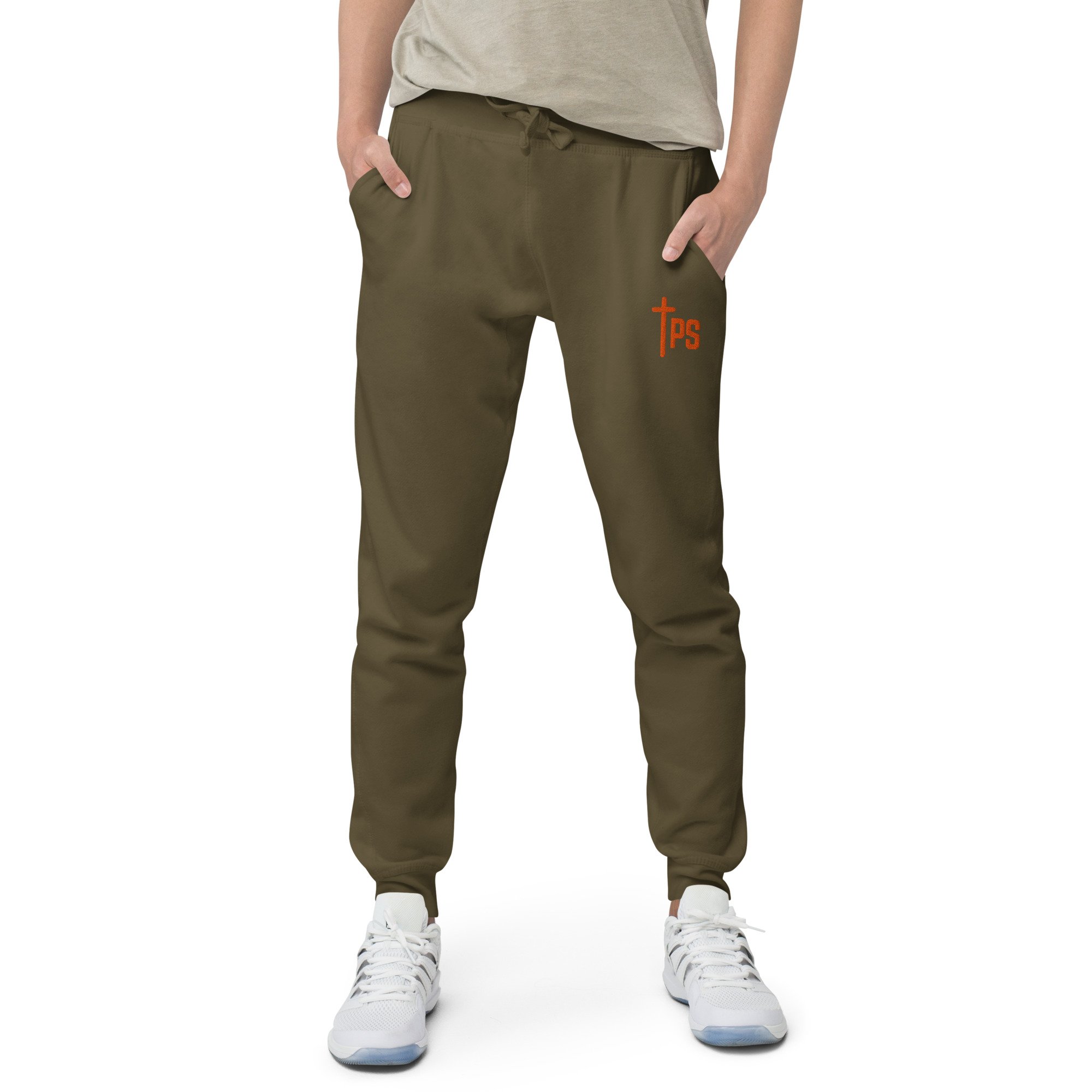 unisex-fleece-sweatpants-military-green-front-67536b262c47e.jpg