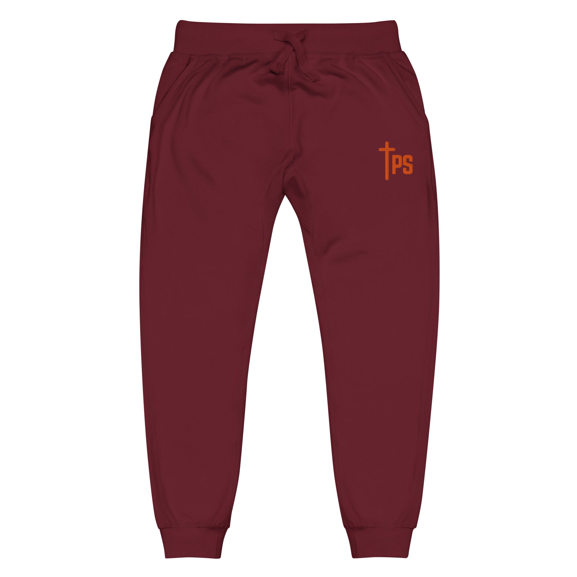 unisex-fleece-sweatpants-maroon-front-67536b262c9b4.jpg