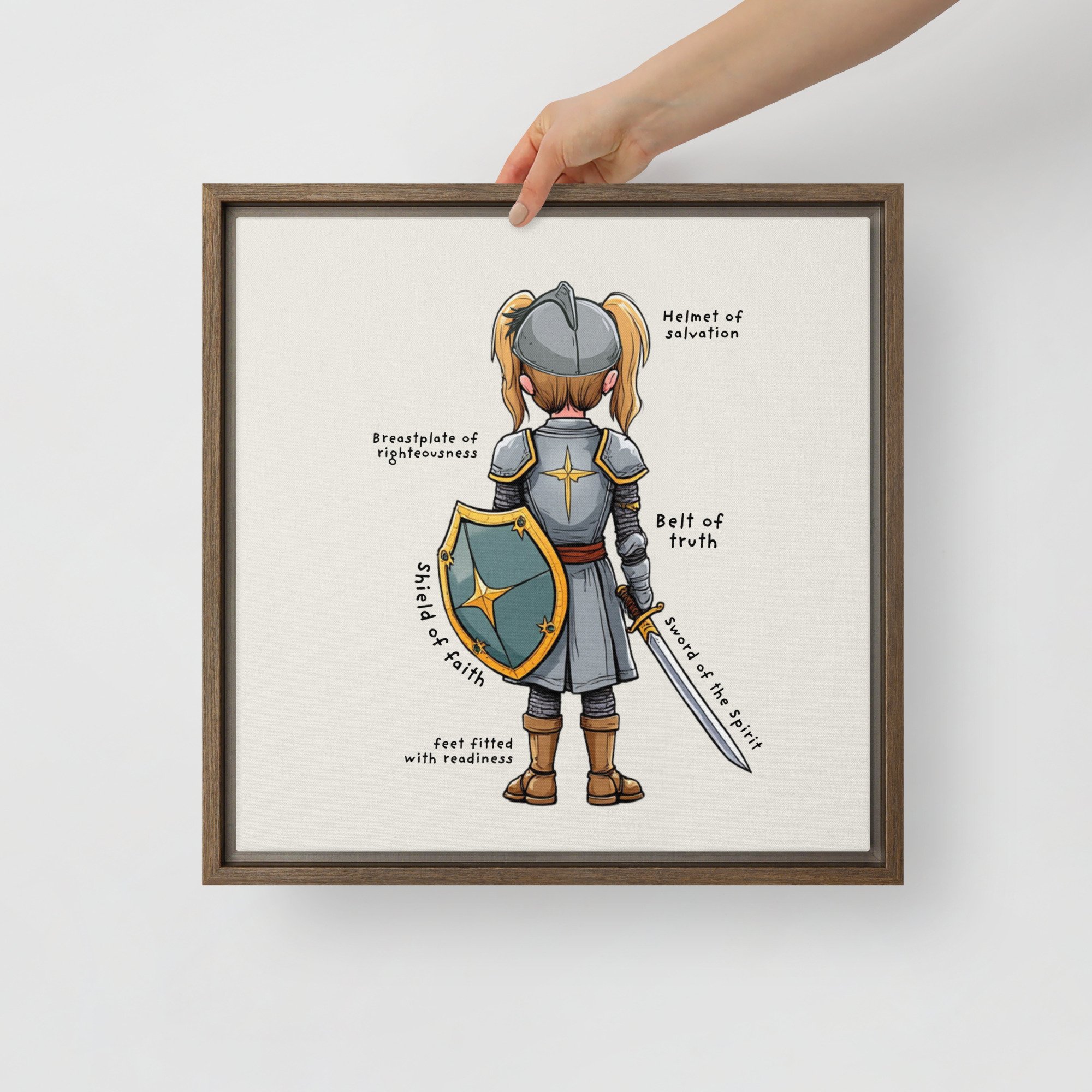 Armor of God Girls' framed canvas by Praise Society Christian Clothing