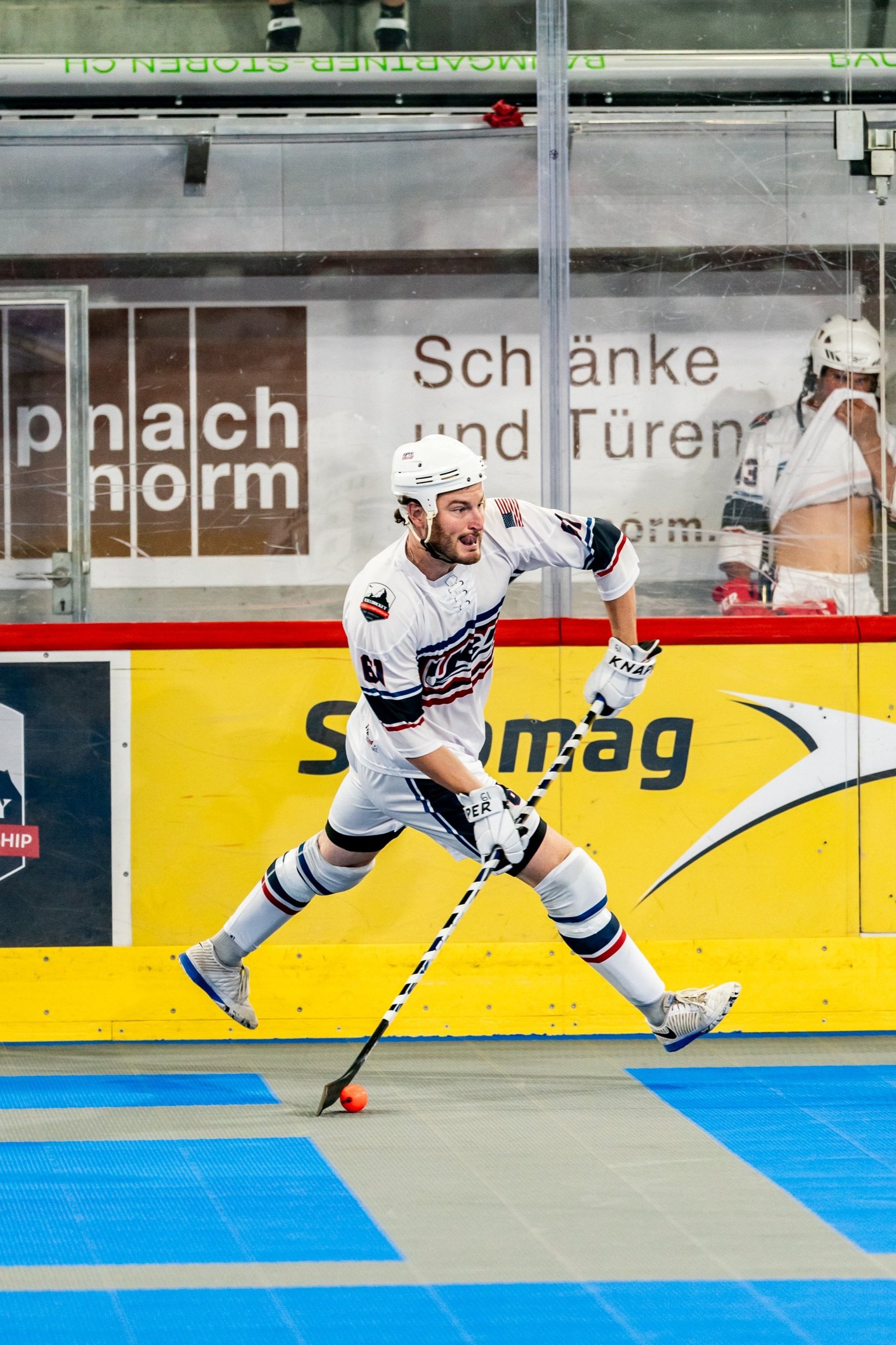 Nic Levesque is all focus while firing on net during a break-in