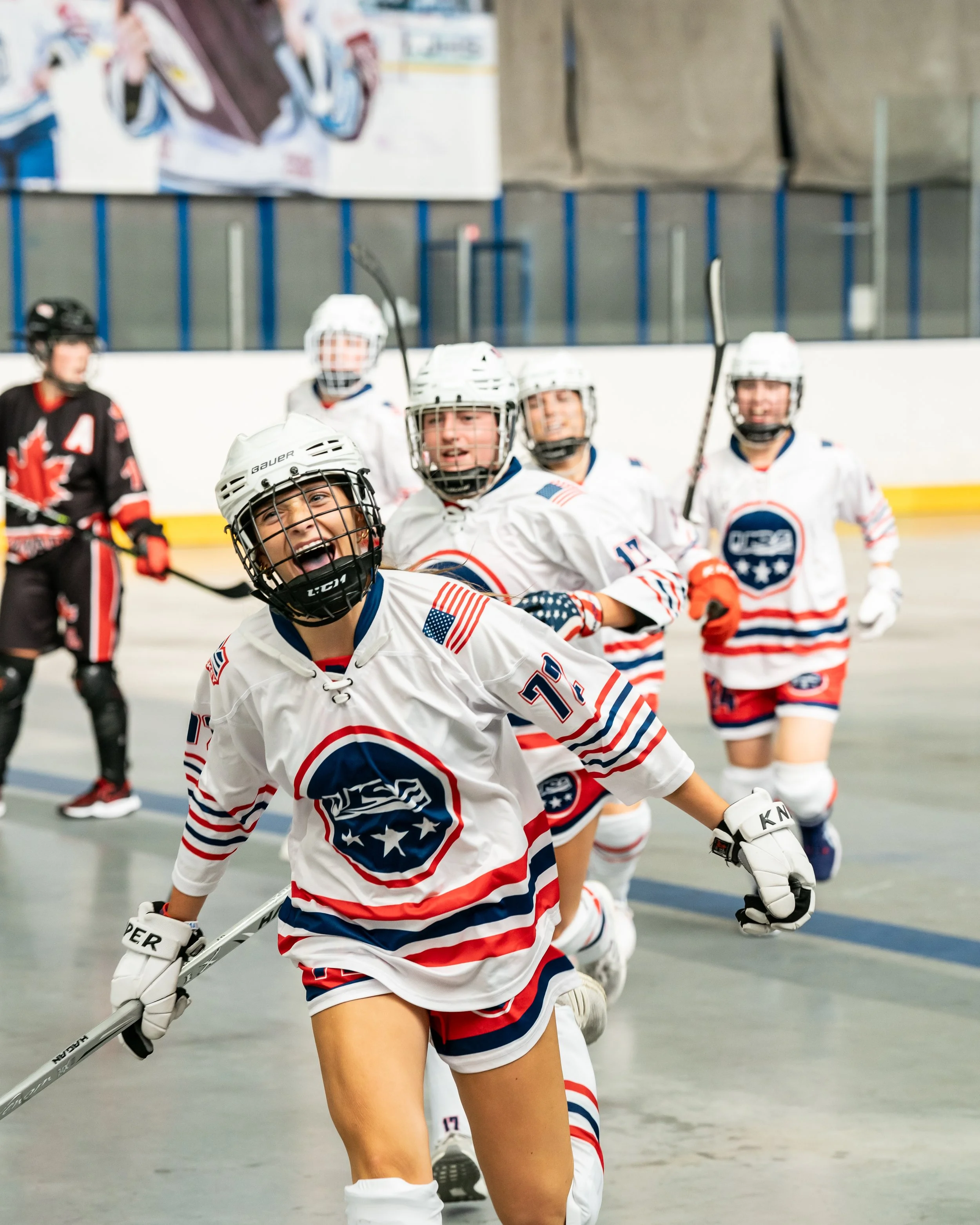 Jenna Gray is ecstatic after a huge goal against Canada!