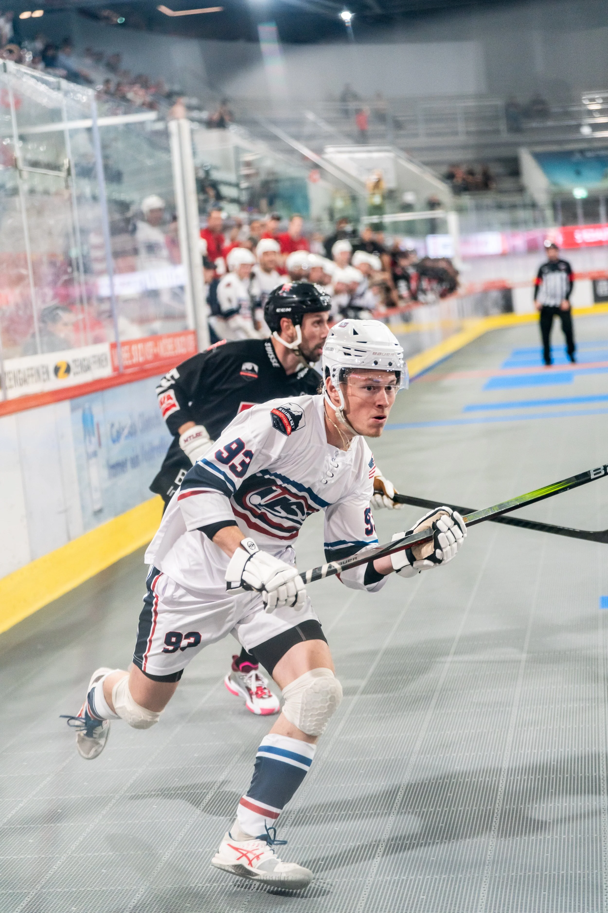 Connor Callahan Forechecks at the 2024 Ball Hockey World Championships in Visp, Switzerland