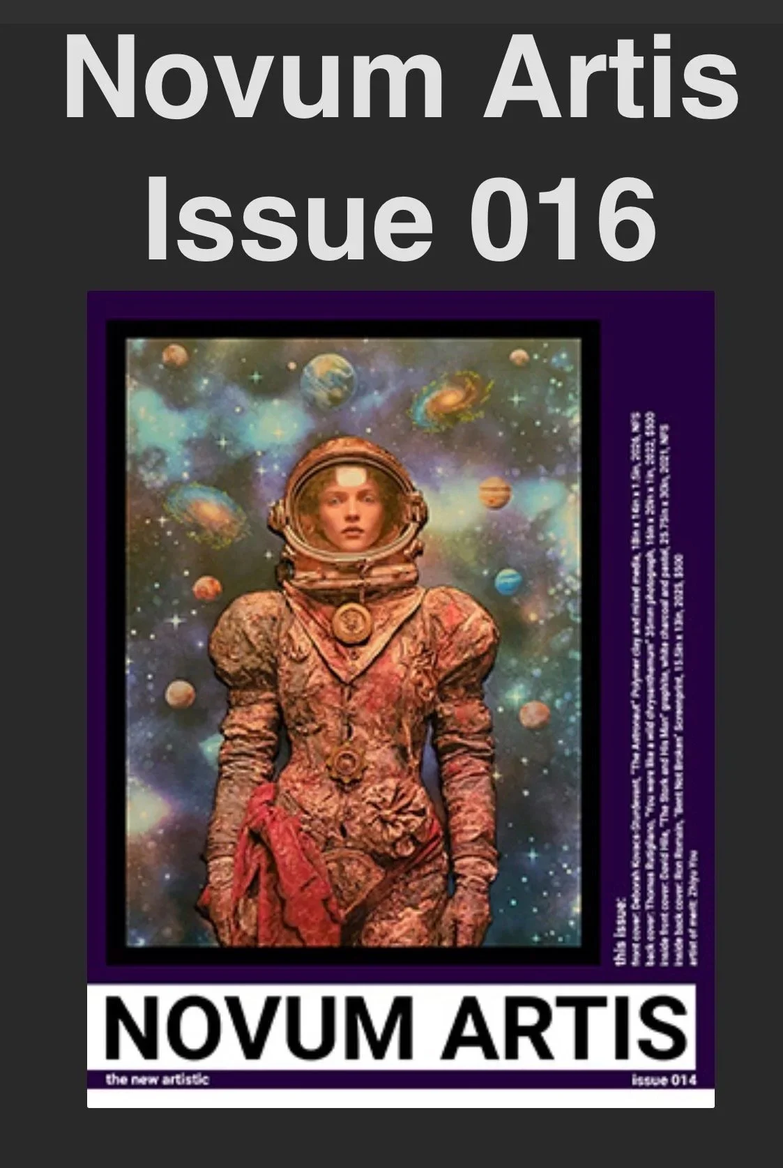Cover of Novum Artis, Issue 016, showing a figure in an ornate suit against a blue background with circular forms.