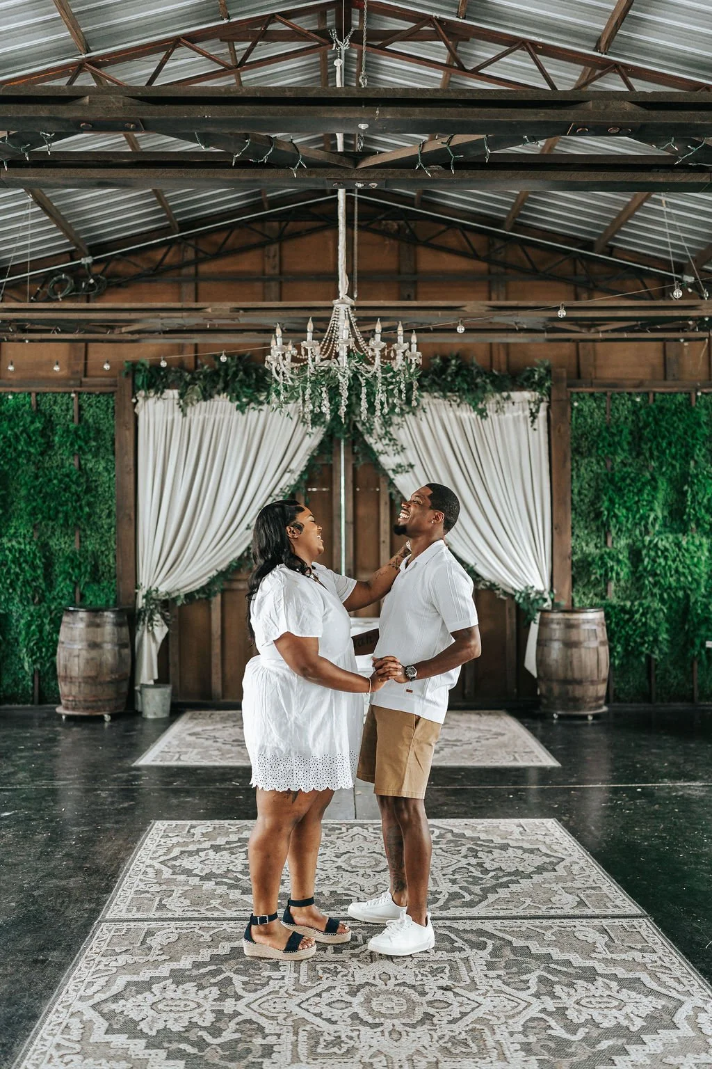 Couple engagement portraits in pine forest at Chande Pines Pembroke Georgia cinematic photography