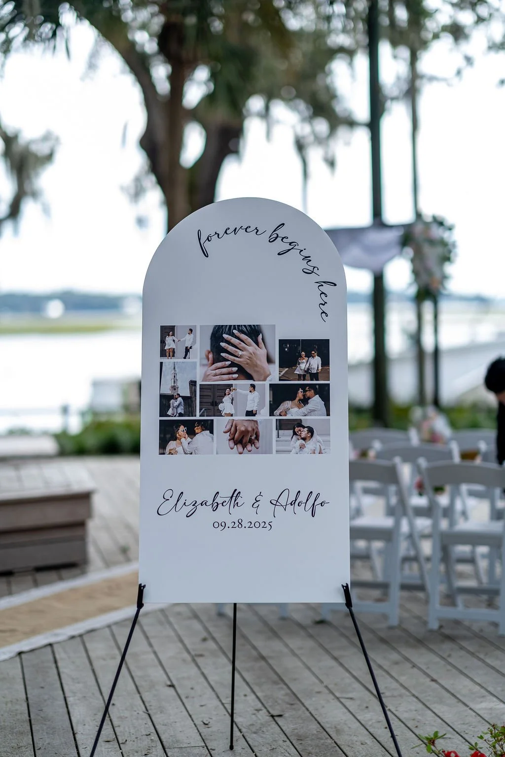 Couple portrait at Oyster Factory Park in Bluffton, South Carolina, during a 2025 wedding—capturing the waterfront beauty of the May River and the timeless Lowcountry atmosphere in an editorial, cinematic style by ARG Foto.