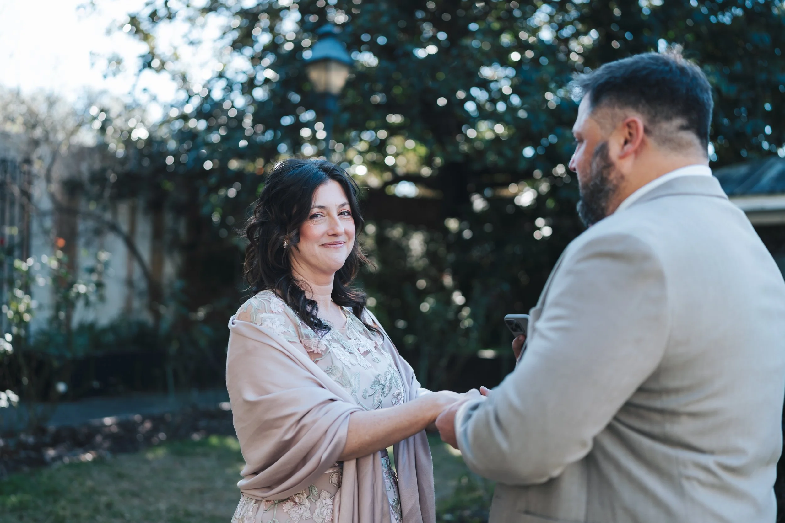 bride and groom elopement in forsyth park savannah ga
