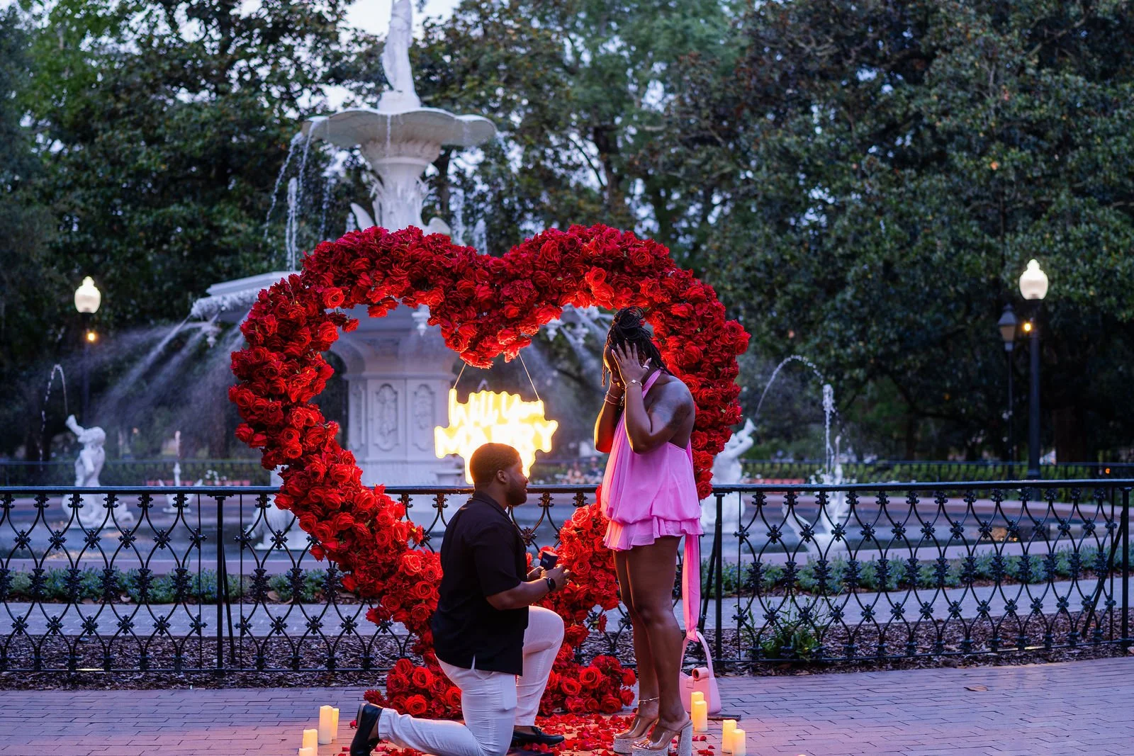 surprise proposal evening forsyth park savannah ga proposal engagement photographer photography.jpg