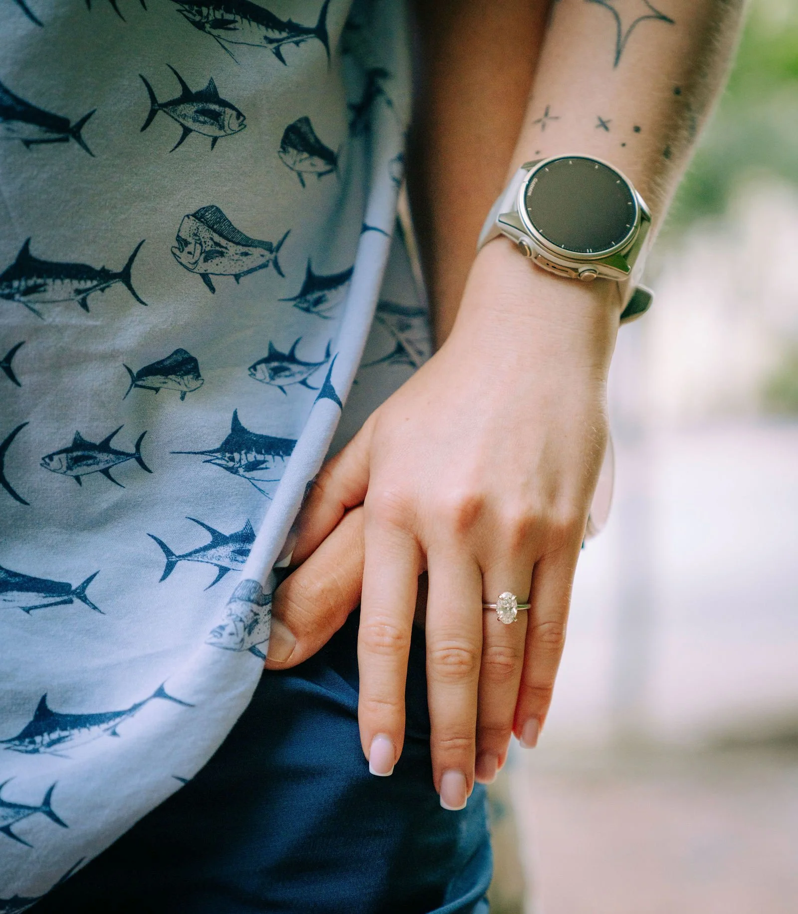 Forsyth fountain forsyth park in savannah ga man proposing to woman recently engaged couple  showing off ring.jpg