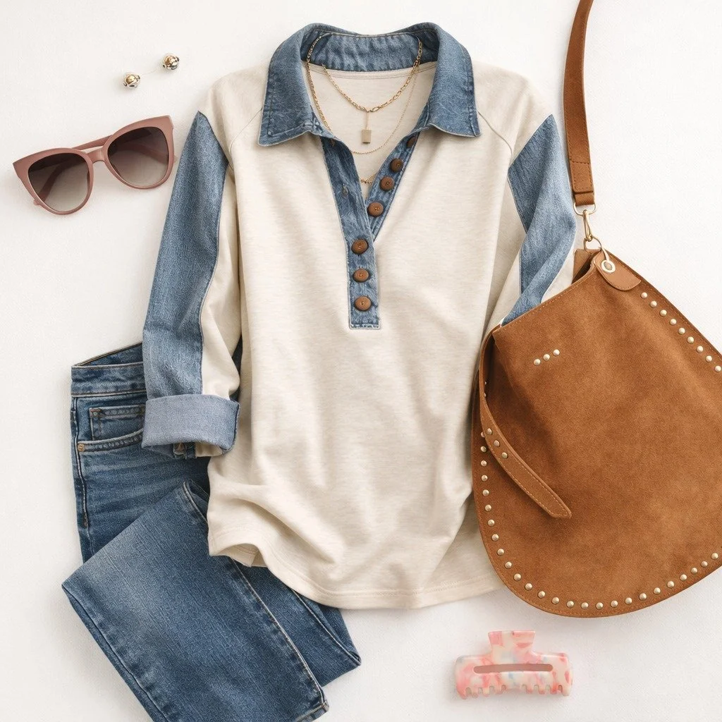 Effortless spring style, but make it elevated. The best part? It&rsquo;s all in shop:

&bull; A relaxed henley with color and material contrast - as Katelyn recently said on our stories: don't sleep on this shirt, it's so versatile
&bull; Warm suede 