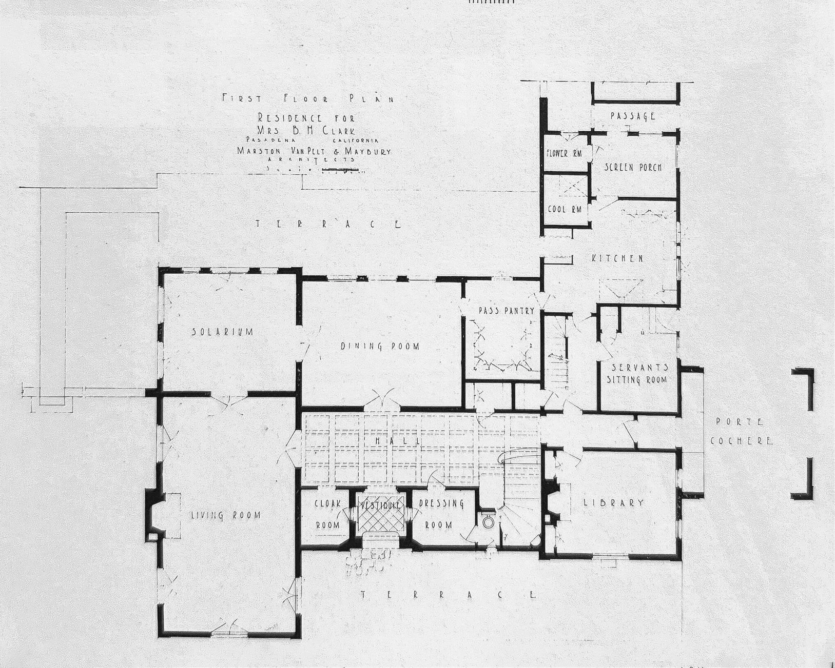 Happy Floor Plan Friday!⁠
⁠
⁠Completed in 1922, the Residence of Mrs. ⁠Bertha Holt Clark is a prime example of Marston and Van Pelt⁠&rsquo;s eclectic Mediterranean Revival style commissions. Located on a large corner lot, the home is organized around
