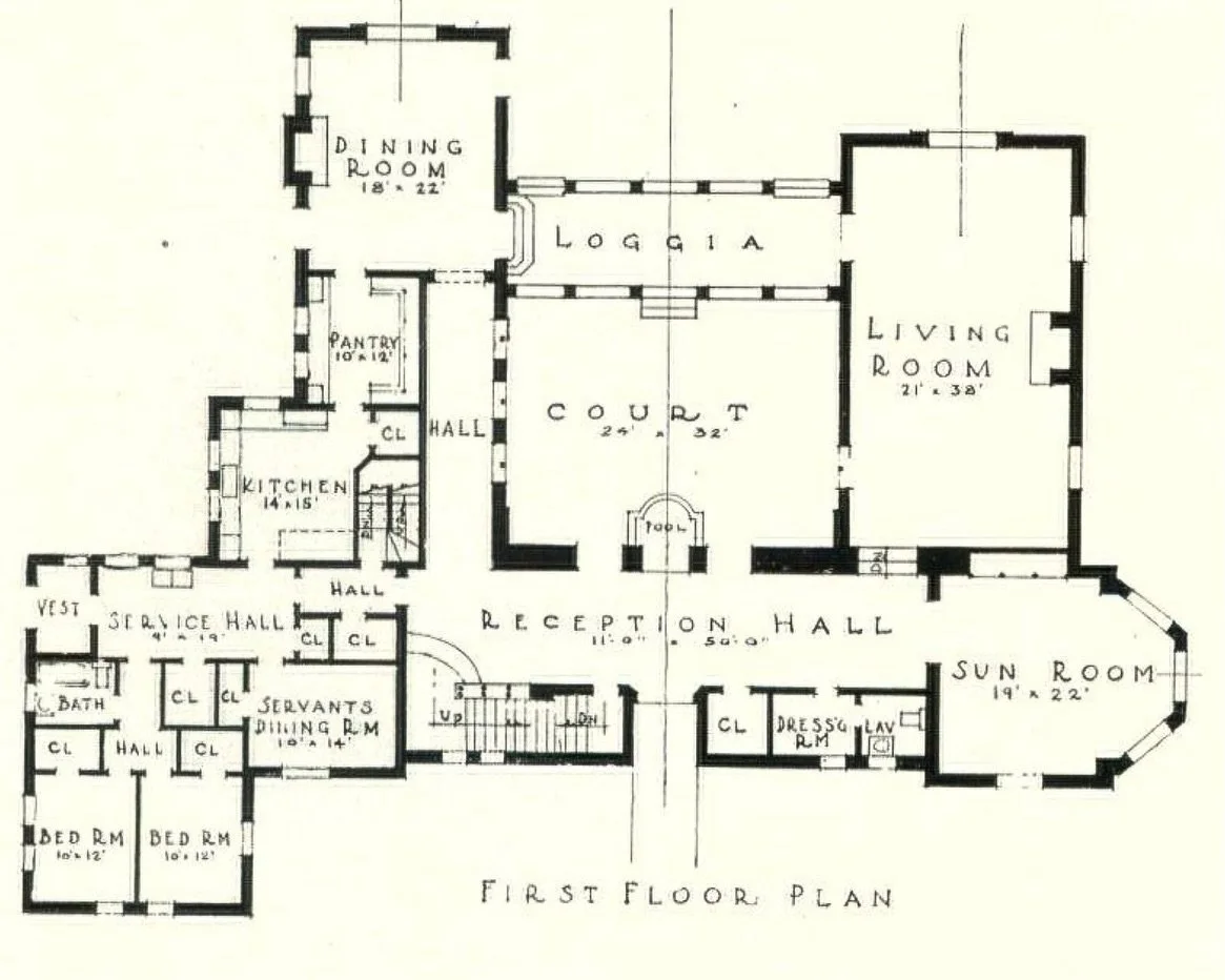Happy Floor Plan Friday!⁠
⁠
Today were back on tony San Rafael Avenue to take a look at the 1925 residence of Mr. and Mrs. Wiley W. Stephens. Designed in the Spanish Colonial Revival style, the home&rsquo;s C-shaped floor plan is built around a gener