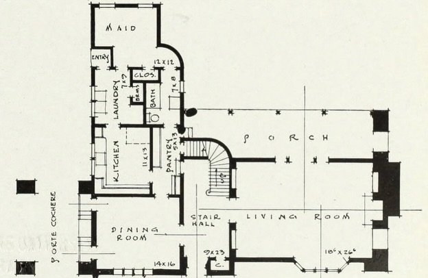 ⁠Happy Floor Plan Friday!⁠
⁠
⁠Today we&rsquo;re diving into the floor plans of Marston, Van Pelt, and Maybury⁠&rsquo;s commission for Mr. And Mrs. E. A. Culbertson⁠. The plan is a classic L shape with the living room to the right, dining room to the 