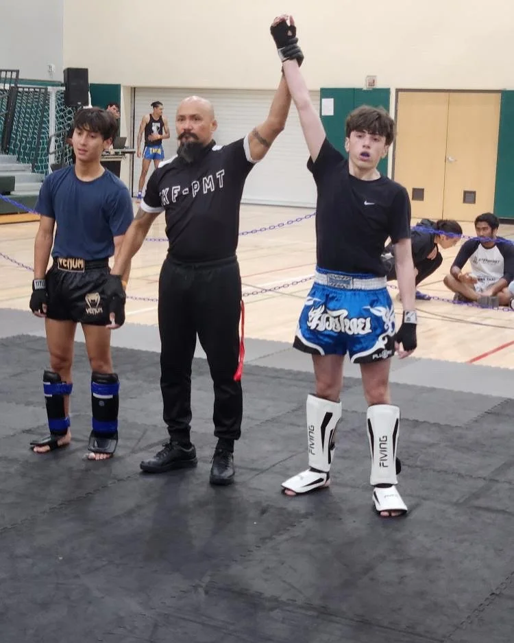 Congratulations to our Muay Thai Team that competed  today @technical_bouts_pmt event in El Cerrito. All three athletes @jakewilliammckeown @slip51o (making his debut) and A&rsquo;nayo won their fights. With their 2 coaches @kozi_18 @dominik_svk_cili