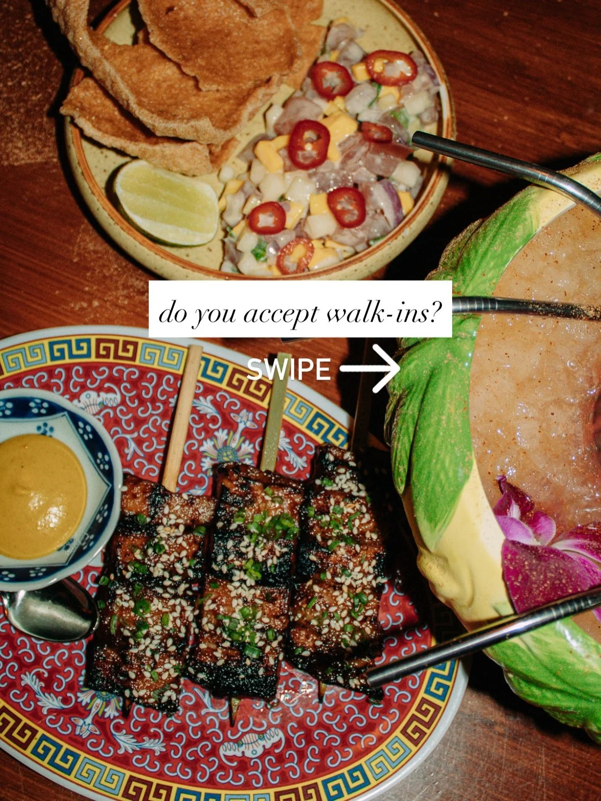 Forgot to make a res? No problem! Sometimes there&rsquo;s a bit of a wait, but we always do our best to accommodate walk-ins&mdash;and there are always cocktails to enjoy in the meantime!