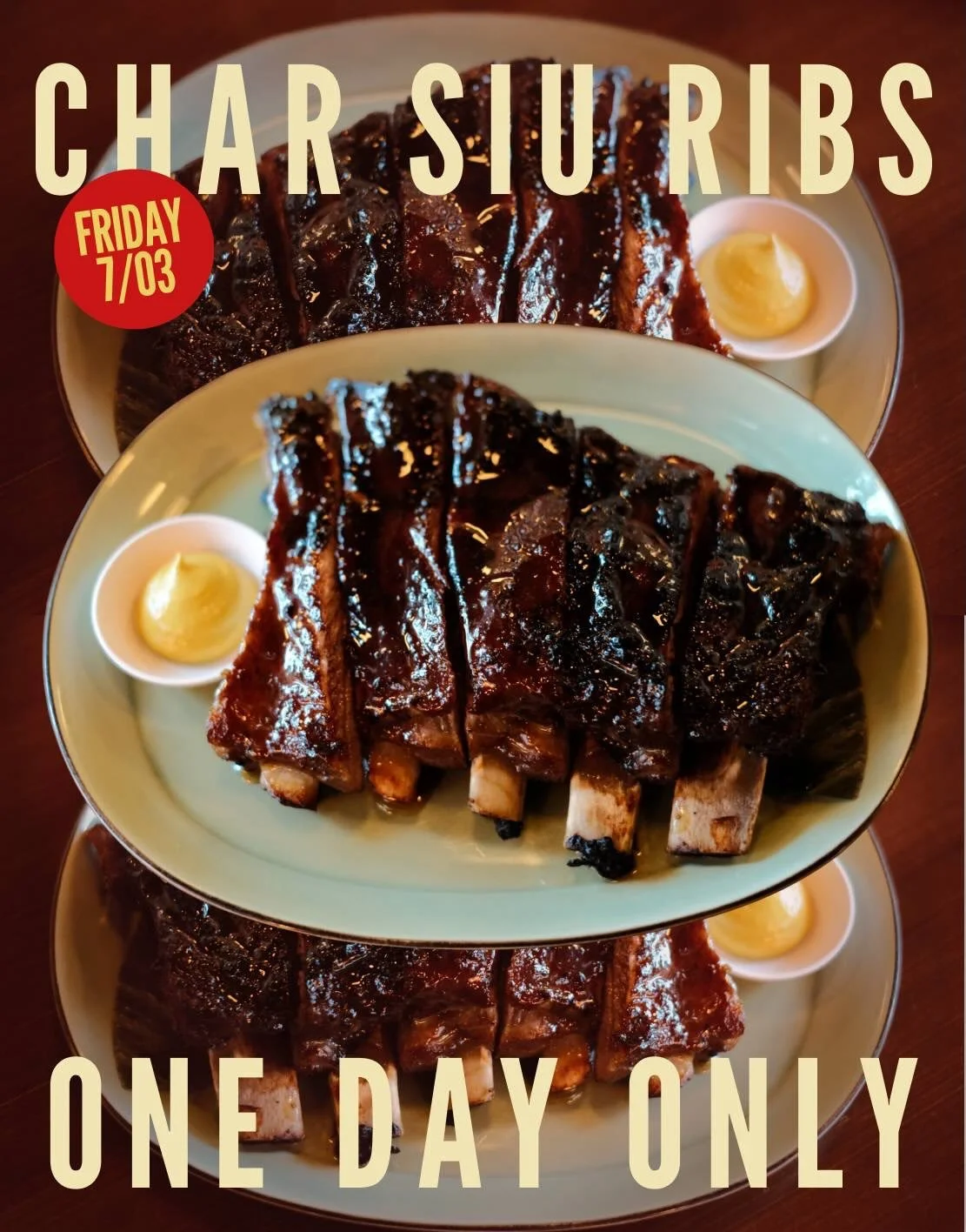 This Friday 7/03&ndash; chef&rsquo;s char siu ribs special for dine-in and takeout. Link in bio
