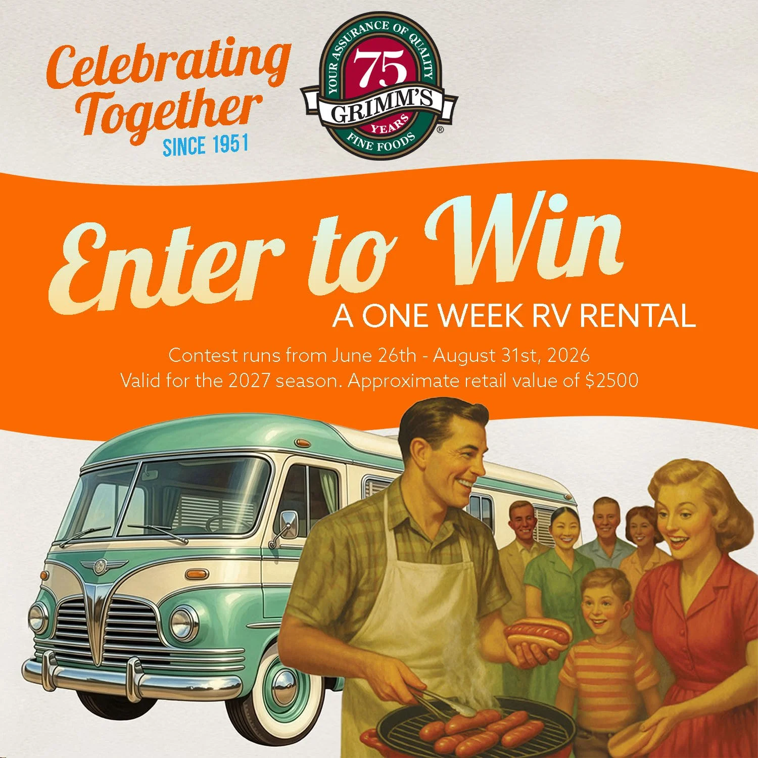 E-newsletter page featuring Grimm's contest to win one week RV rental.