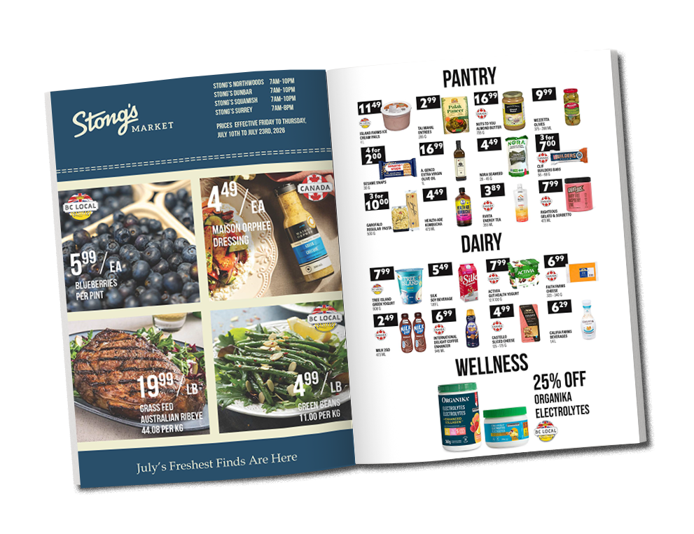 E-newsletter spread featuring fresh local product perfect for summer dinners