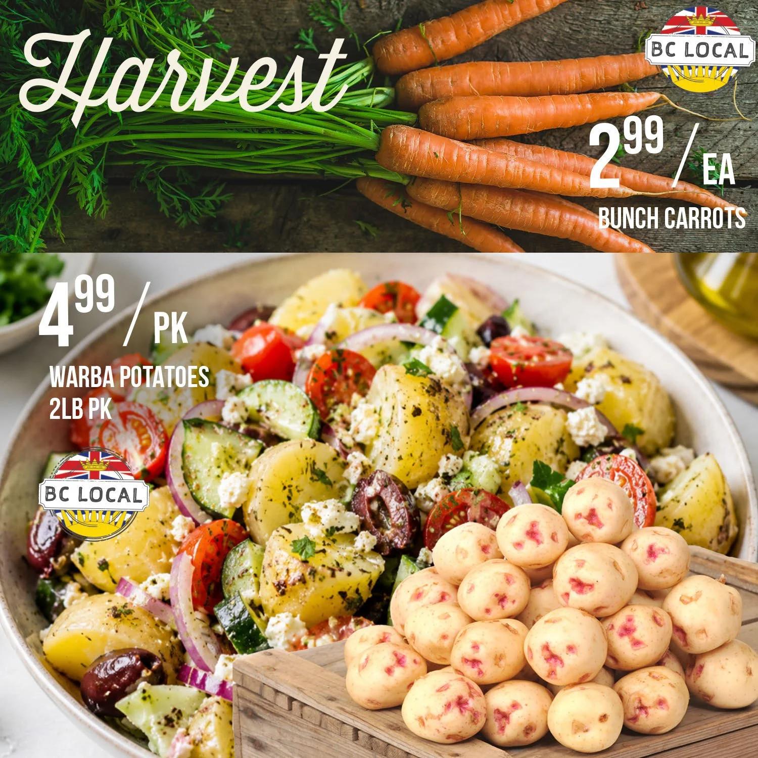 Father’s Day spread featuring local bunched carrots and Warba potatoes from Stong’s Market.