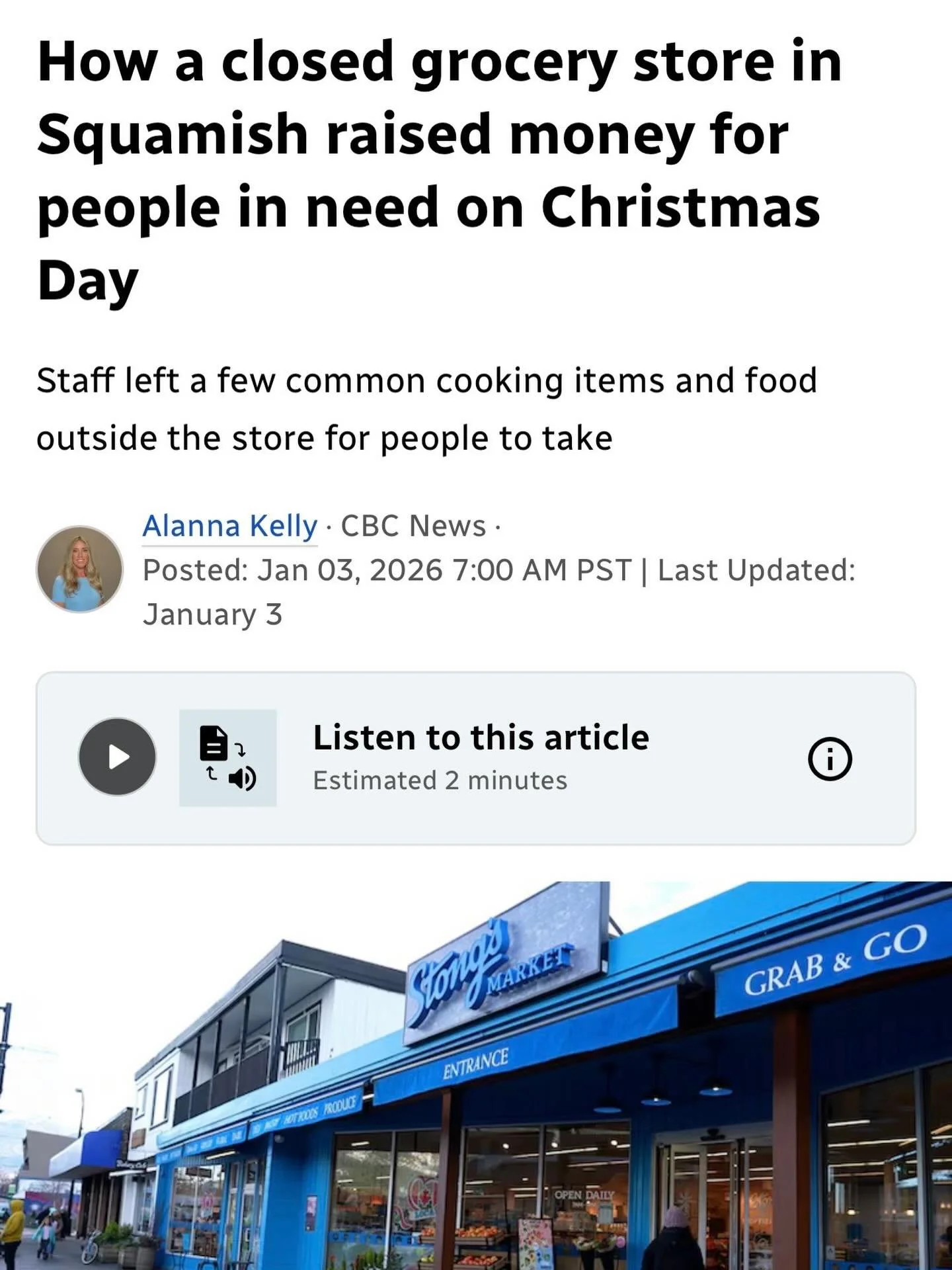 Community in action 💙✨
Our Squamish team&rsquo;s Christmas gesture was picked up by CBC, and we couldn&rsquo;t be more proud.

Big thanks to Devon and the team for caring so well for our neighbours.

Read the full story: https://www.cbc.ca/news/cana