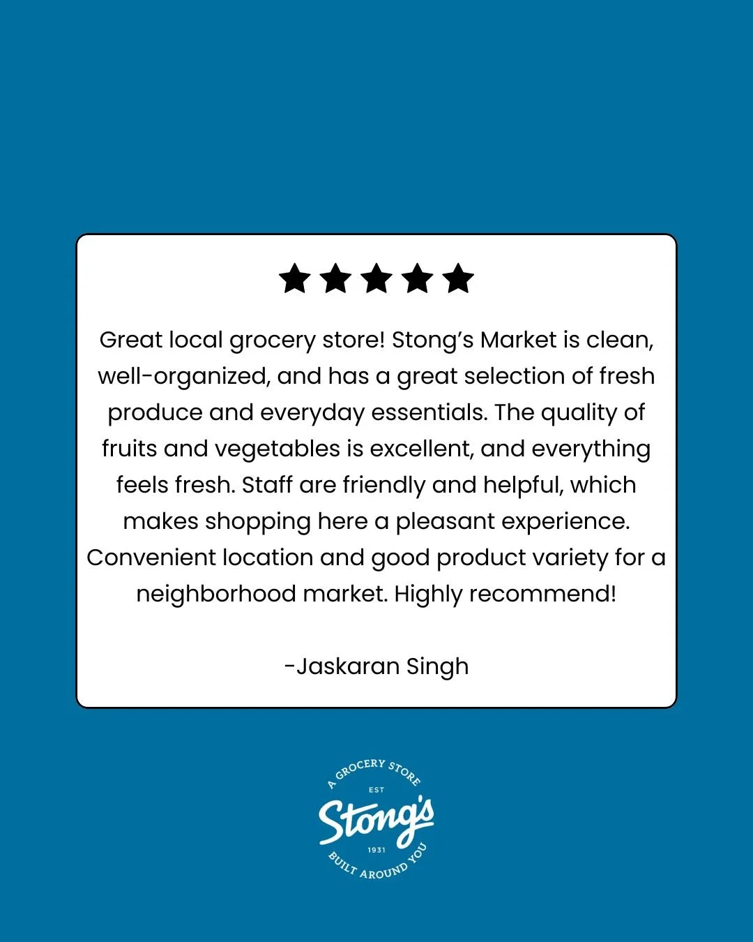 Thank you for the wonderful review! We&rsquo;re grateful for every customer who chooses Stong&rsquo;s and supports our local, community‑driven market. Your feedback keeps us inspired every day. ✨

#StongsMarket #GroceryStore #ShopLocal #IndependentGr