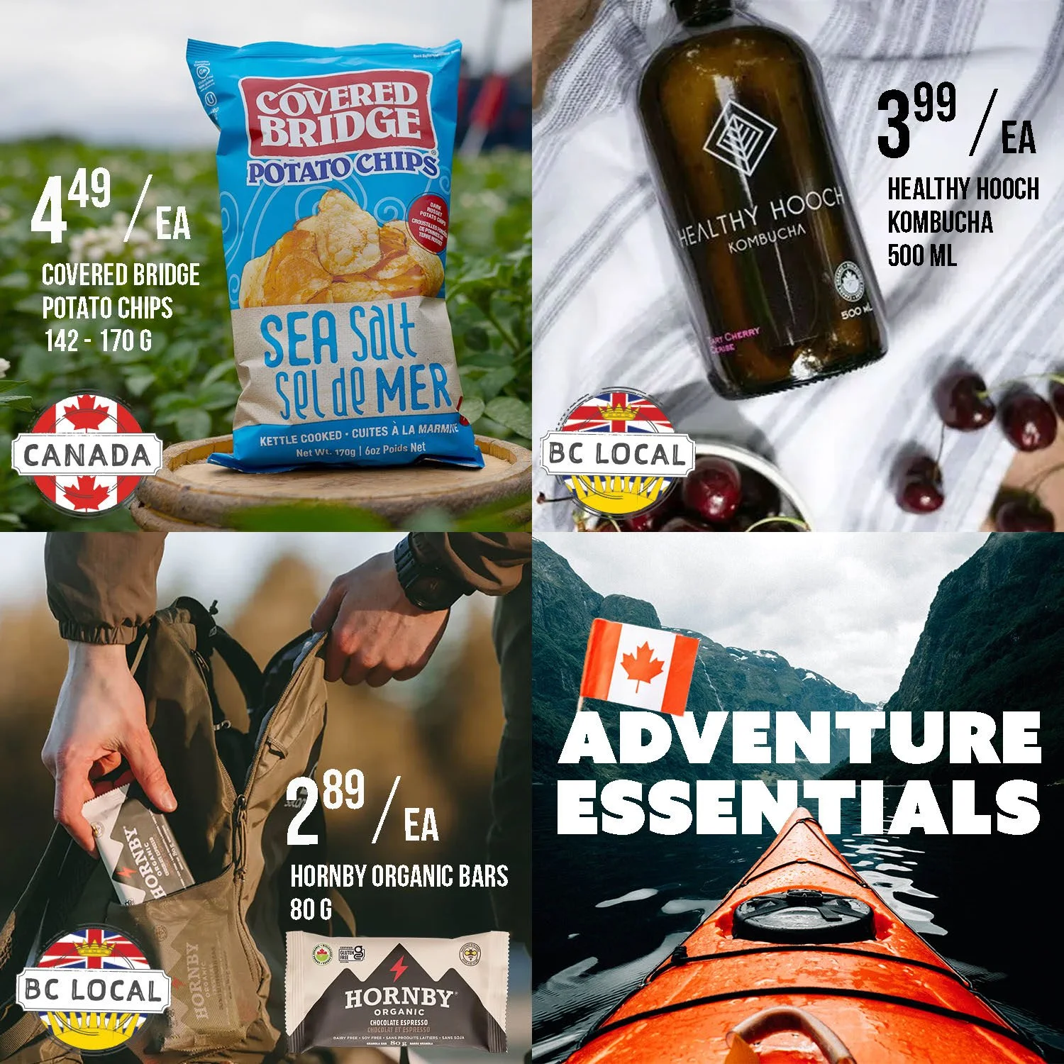 E-newsletter page about local BC products and Canadian products perfect for outdoor adventures in summer.
