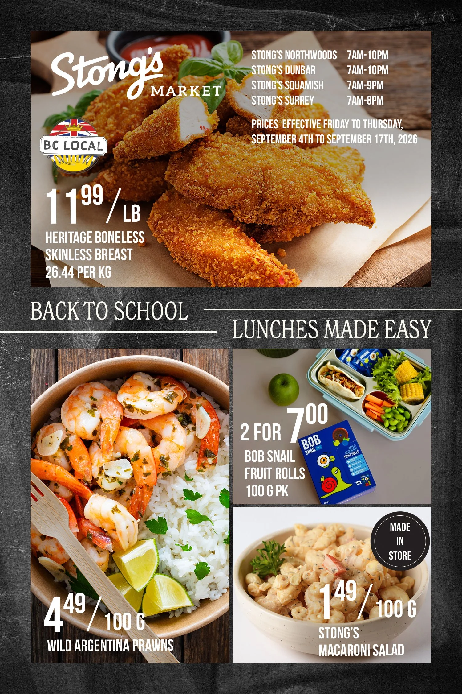 Stong's Market Specials featuring back to school items for lunches made easy.