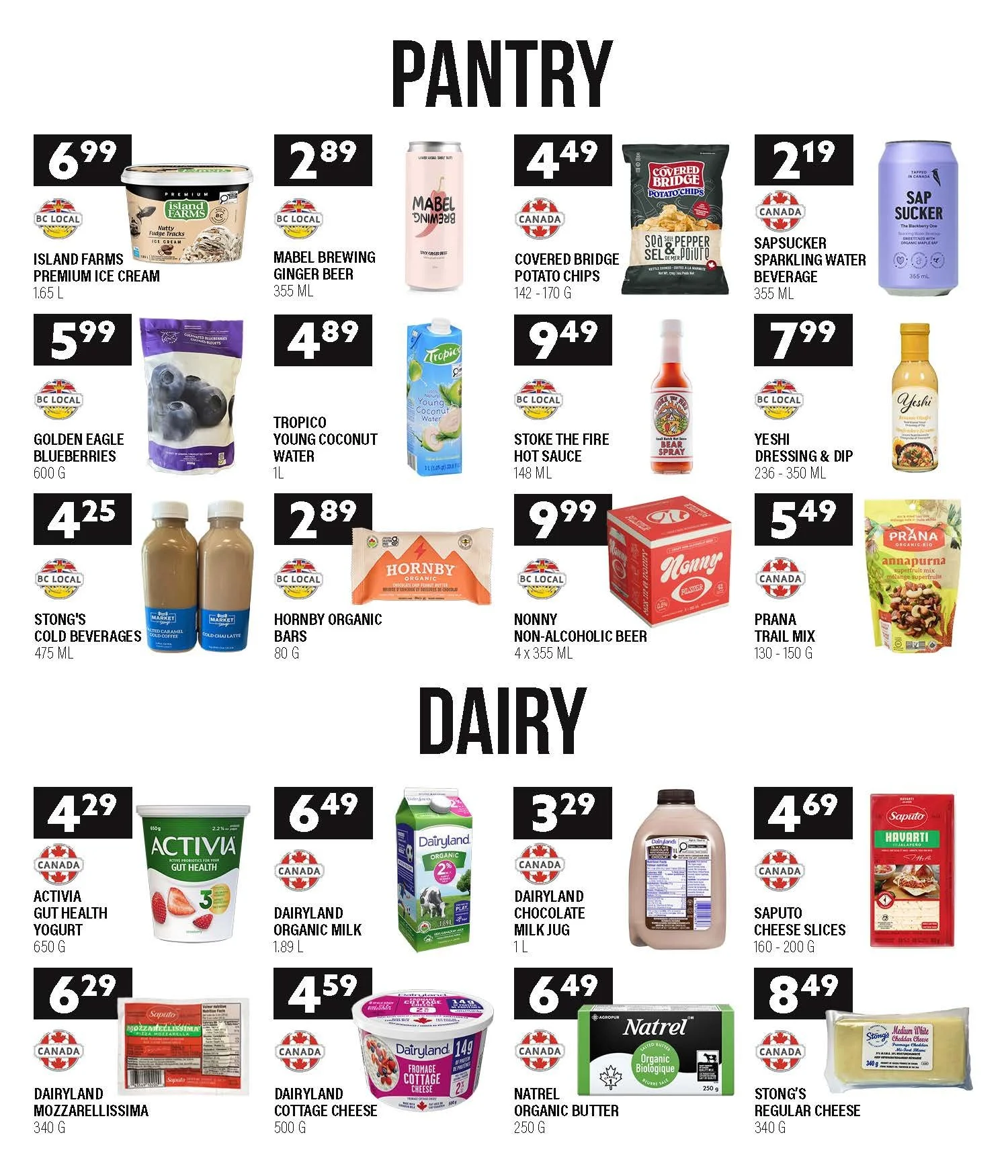 E-Newsletter page featuring pantry and dairy specials for celebrating Canada Day.