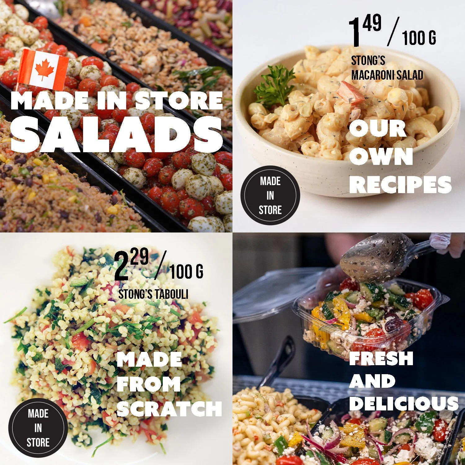 Stong's Market E-Newsletter page featuring fresh salad made in house.