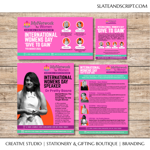 Event promotion design suite and Press release invitations