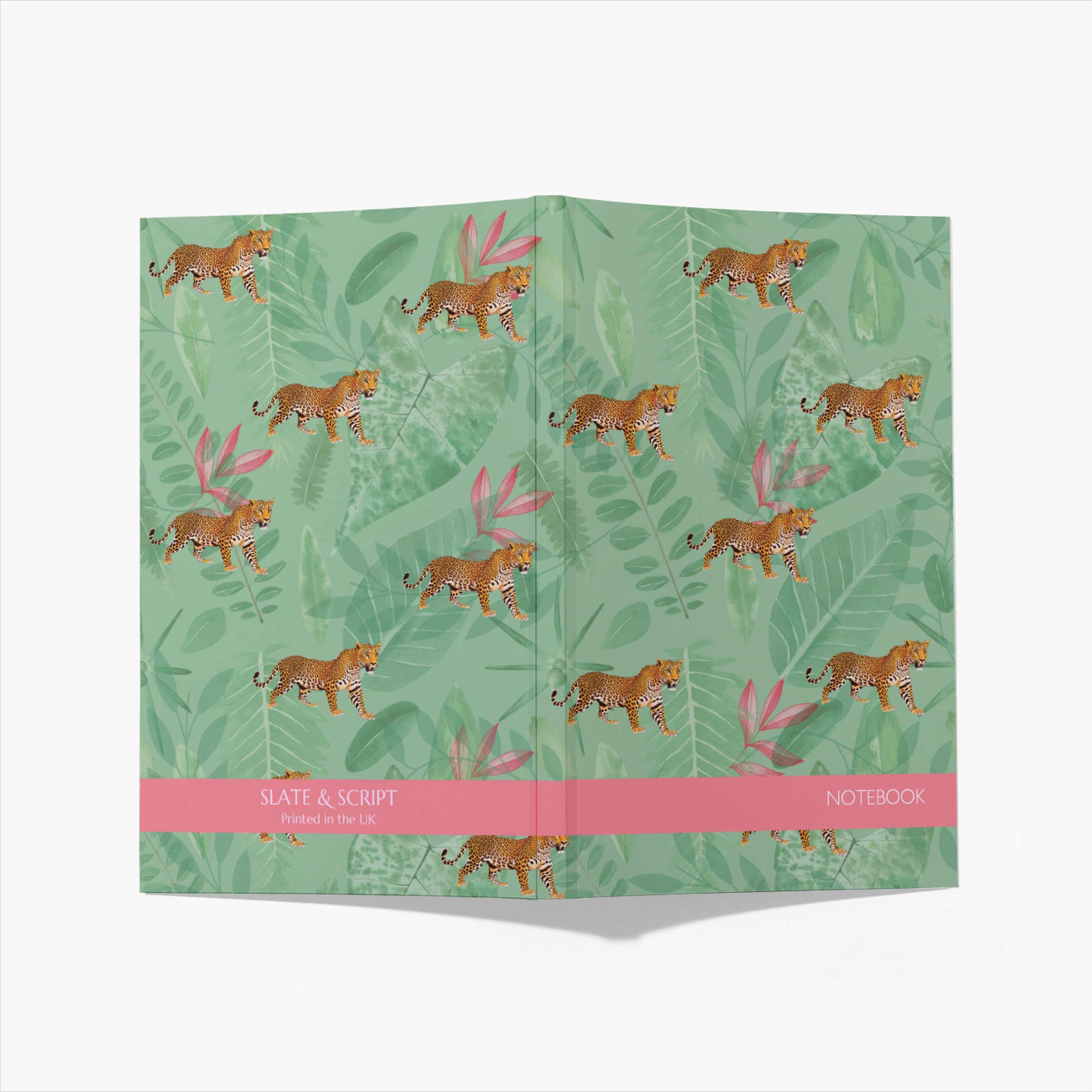 Leopard Prowl on Green A5 Notebook (x10)
