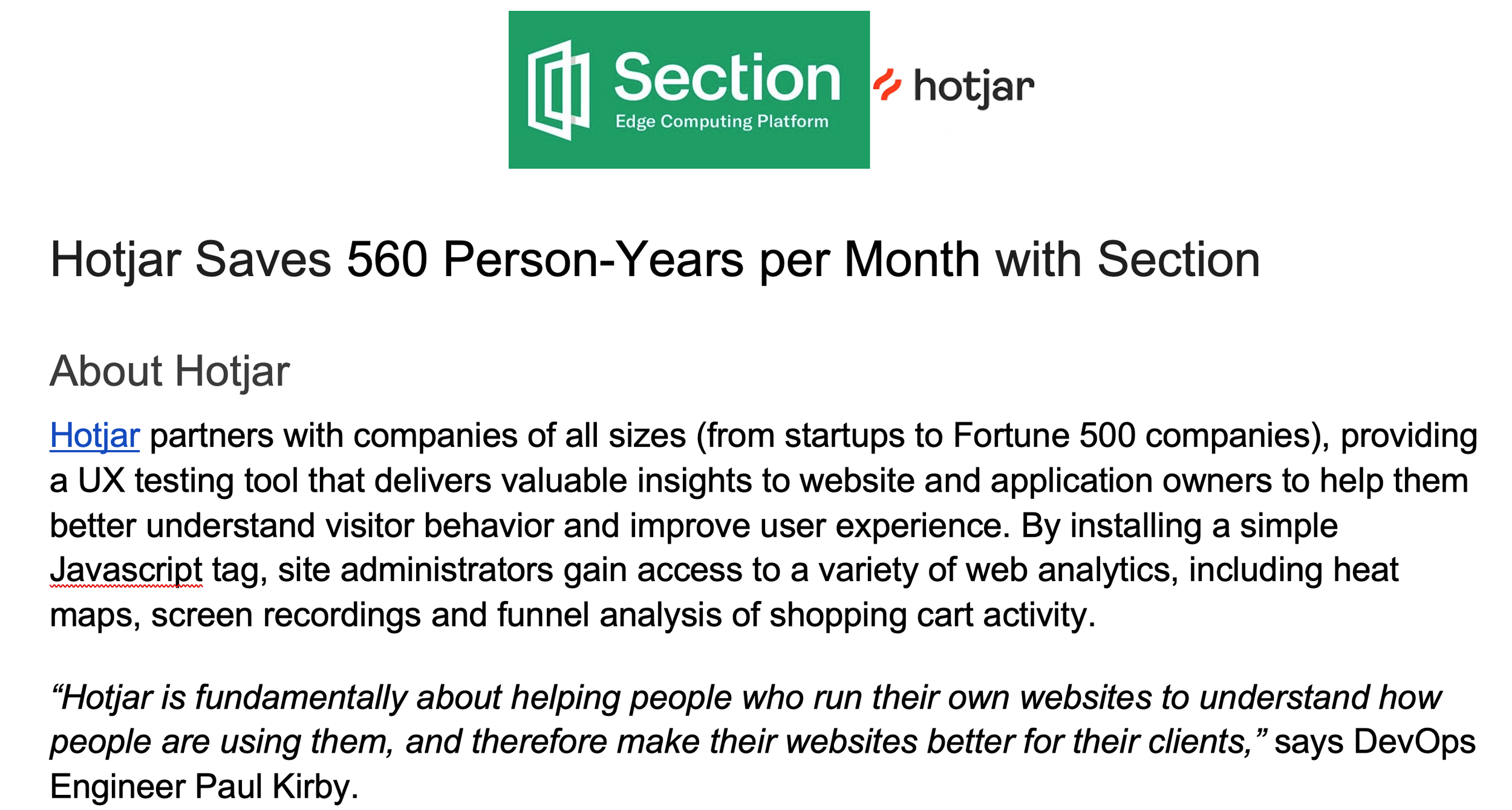 Section Hotjar customer story