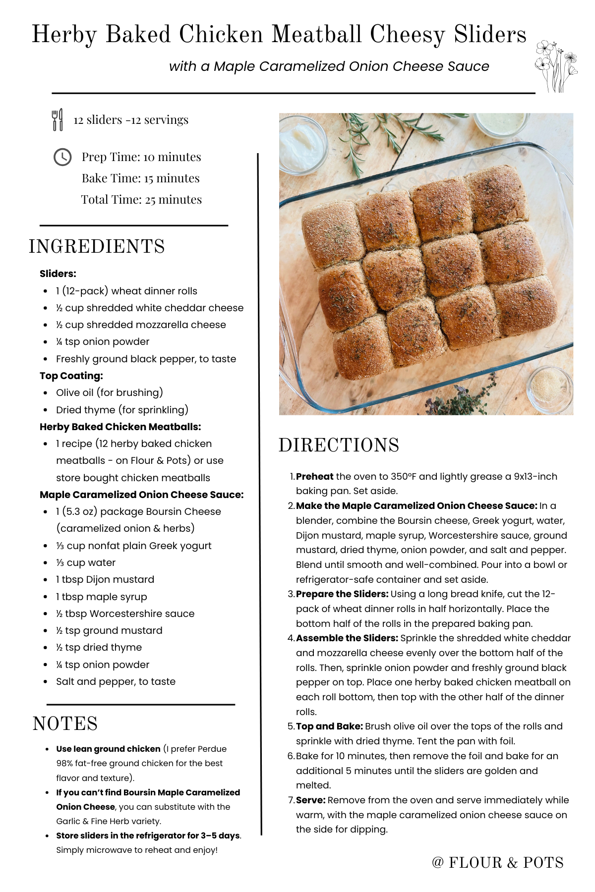 Herby Baked Chicken Meatballs Sliders Printable Recipe Card