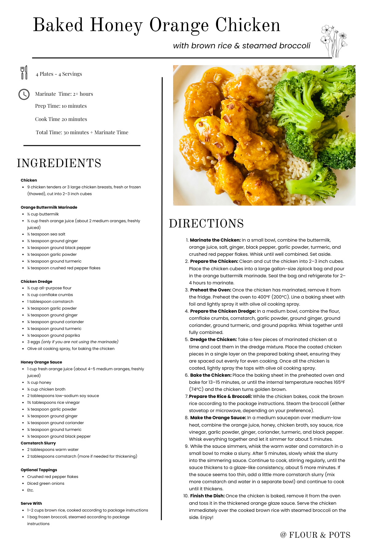 Baked Honey Orange Chicken Printable Recipe Card