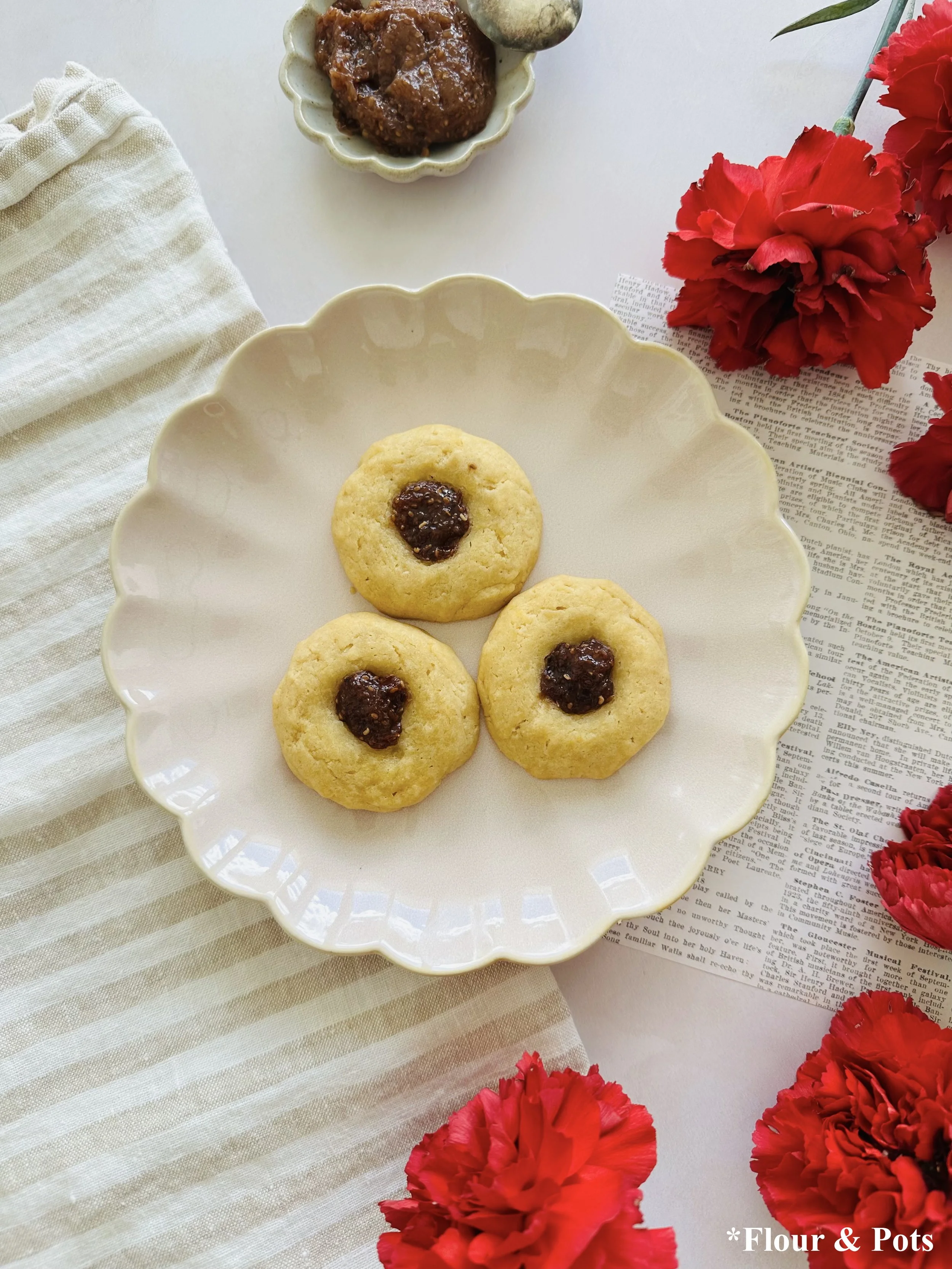 Healthy vanilla honey cookies with bright berry chia jam centers