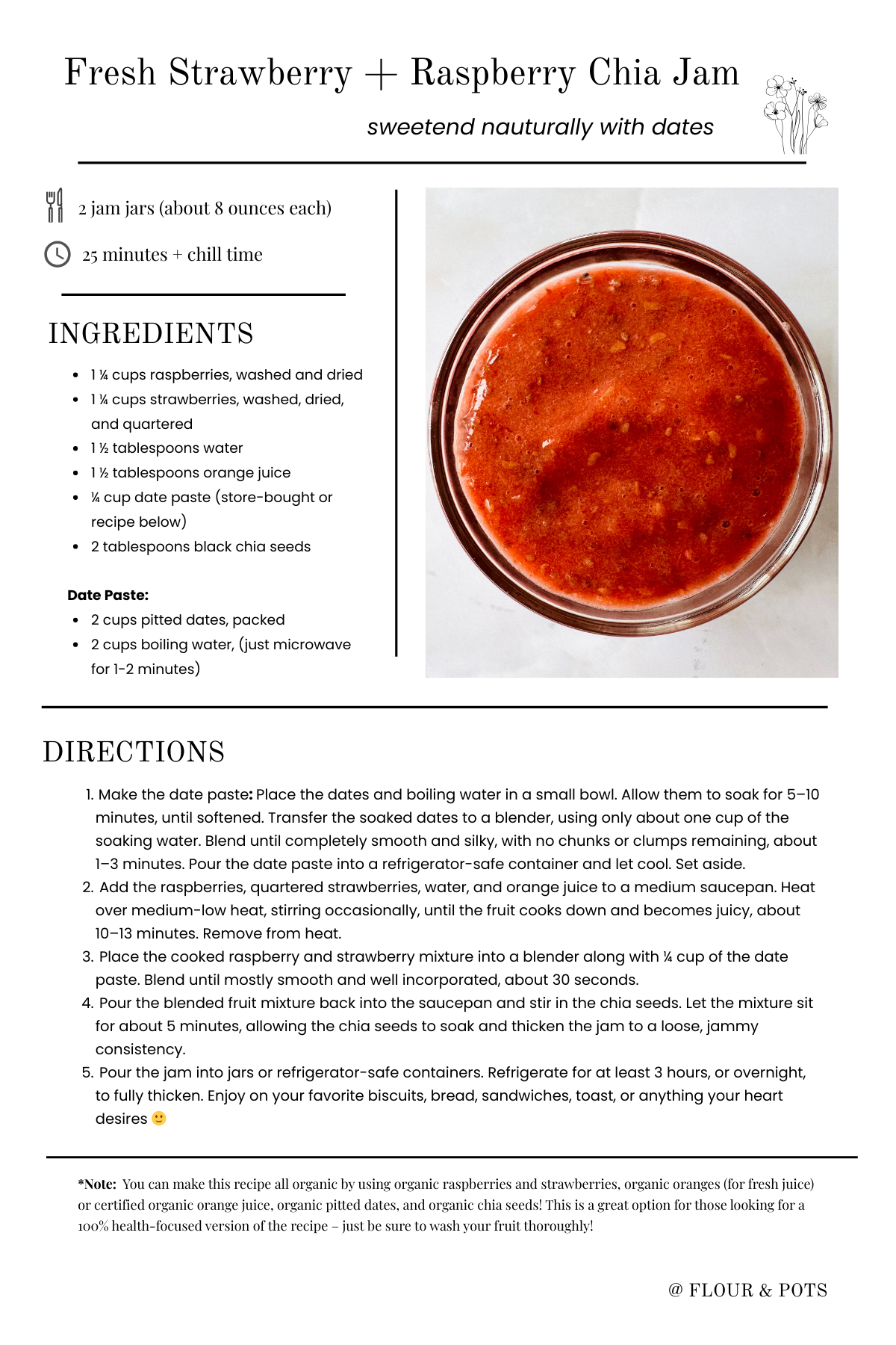 Fresh Strawberry + Raspberry Chia Jam Printable Recipe