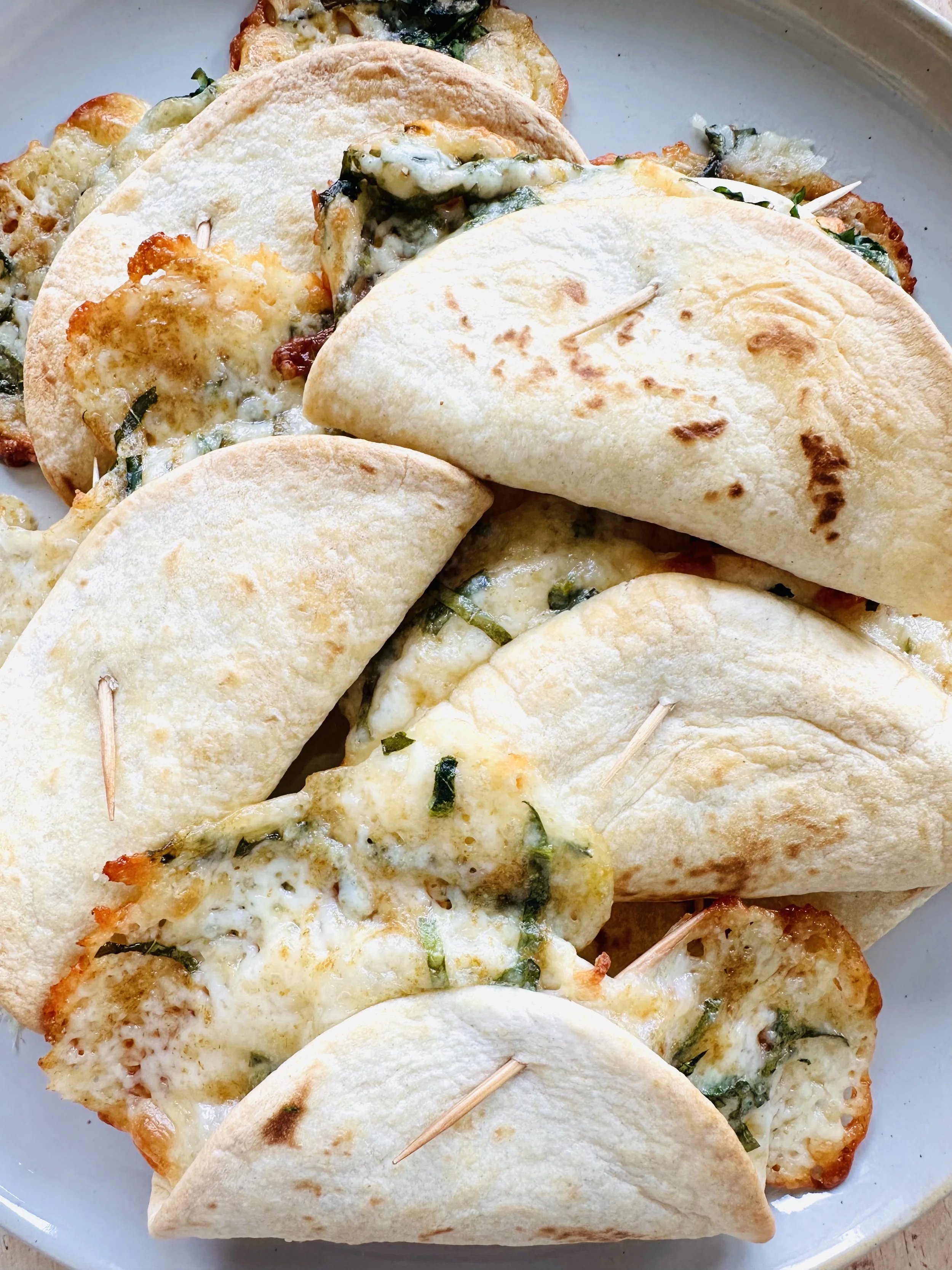 Spilled Cheese &amp; Spinach Quesadillas with Cranberry Jalapeño Salsa