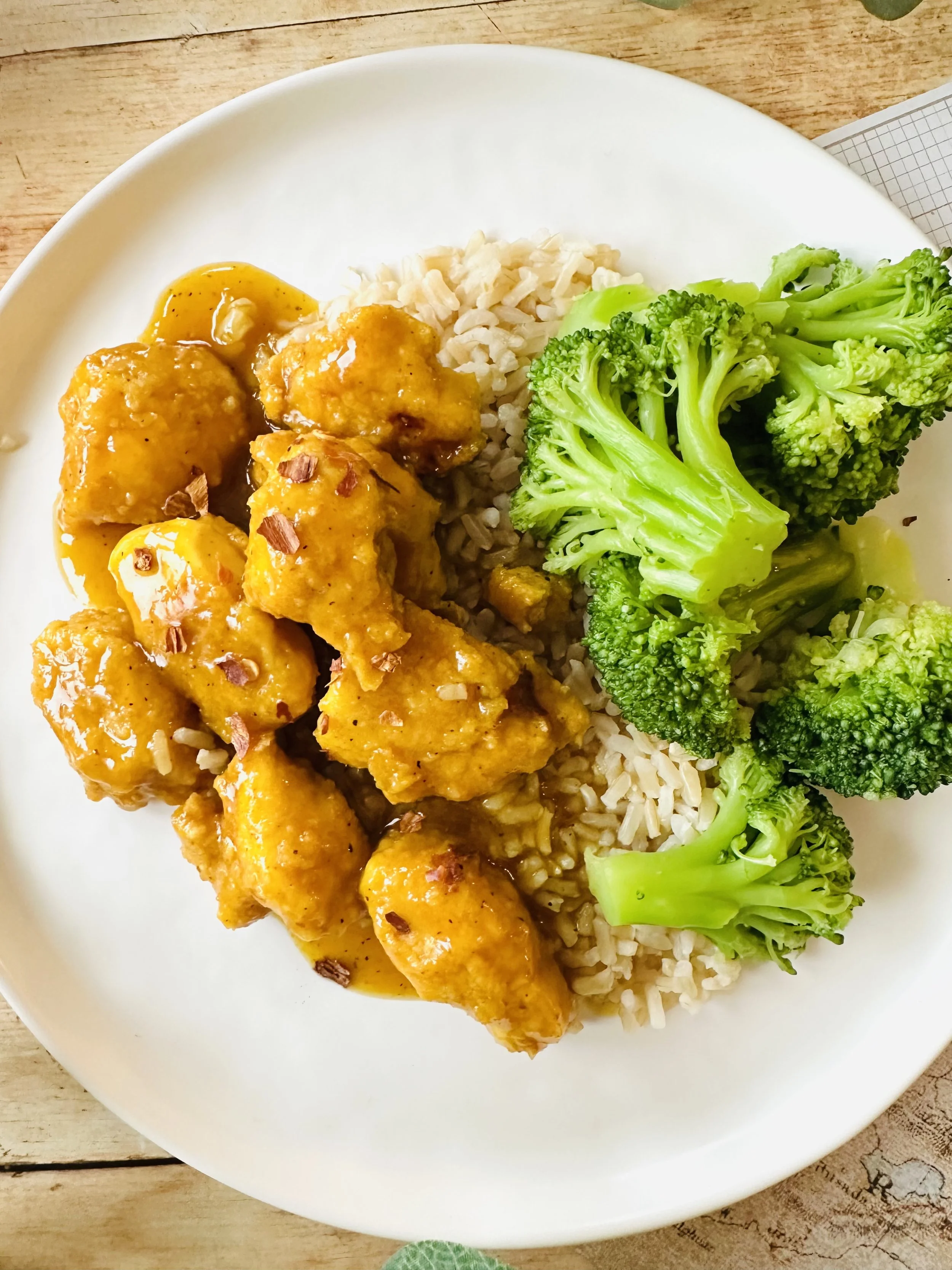 Baked Honey Orange Chicken with Brown Rice &amp; Steamed Broccoli