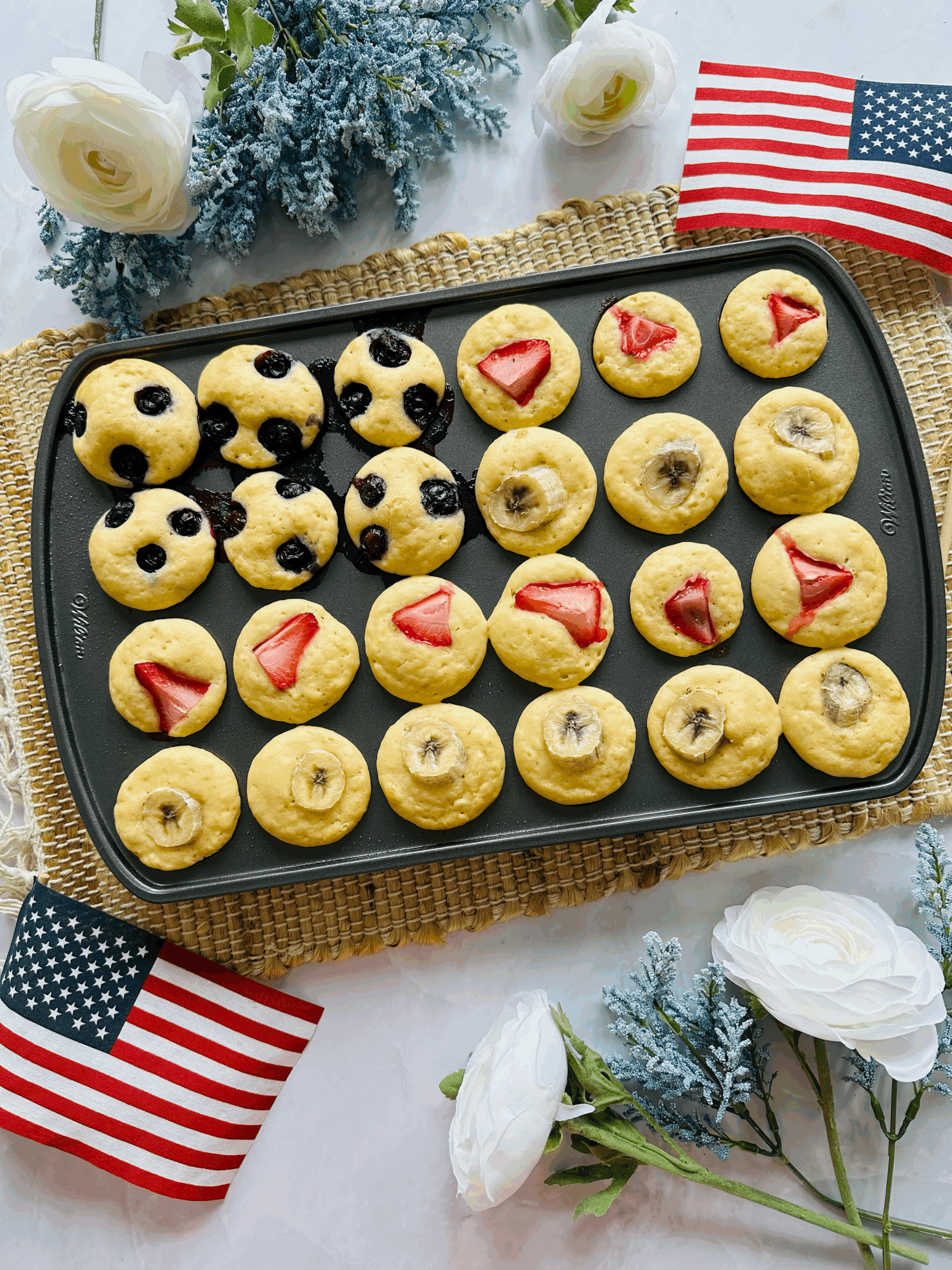 Red, White &amp; Blue Buttermilk Pancake Bites (Patriotic Breakfast)