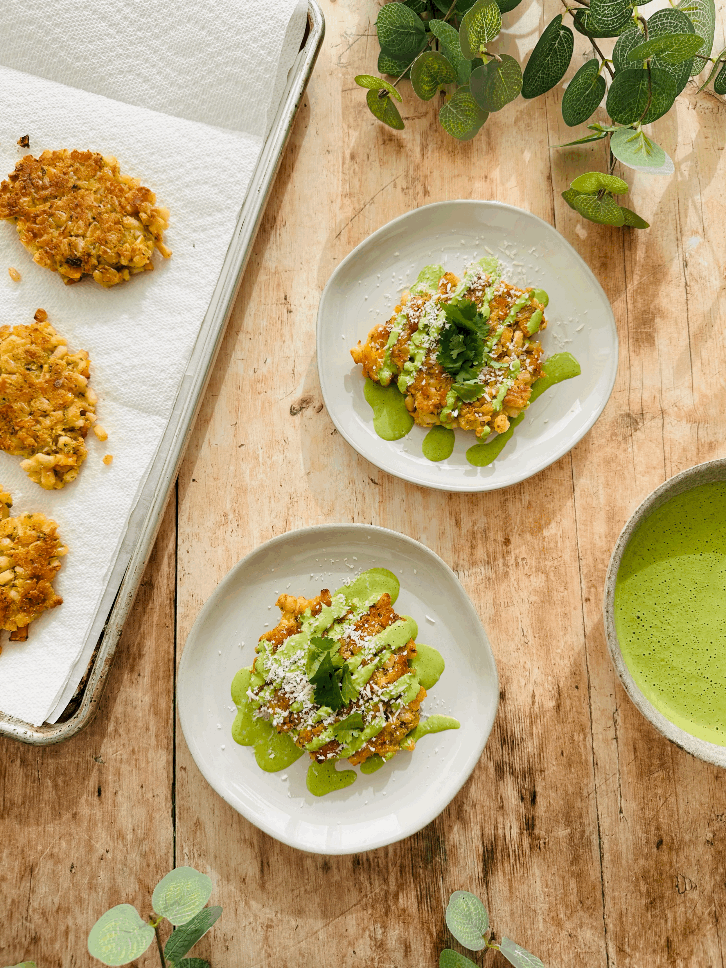 Crispy Corn Fritters with Jalapeño Cilantro Sauce