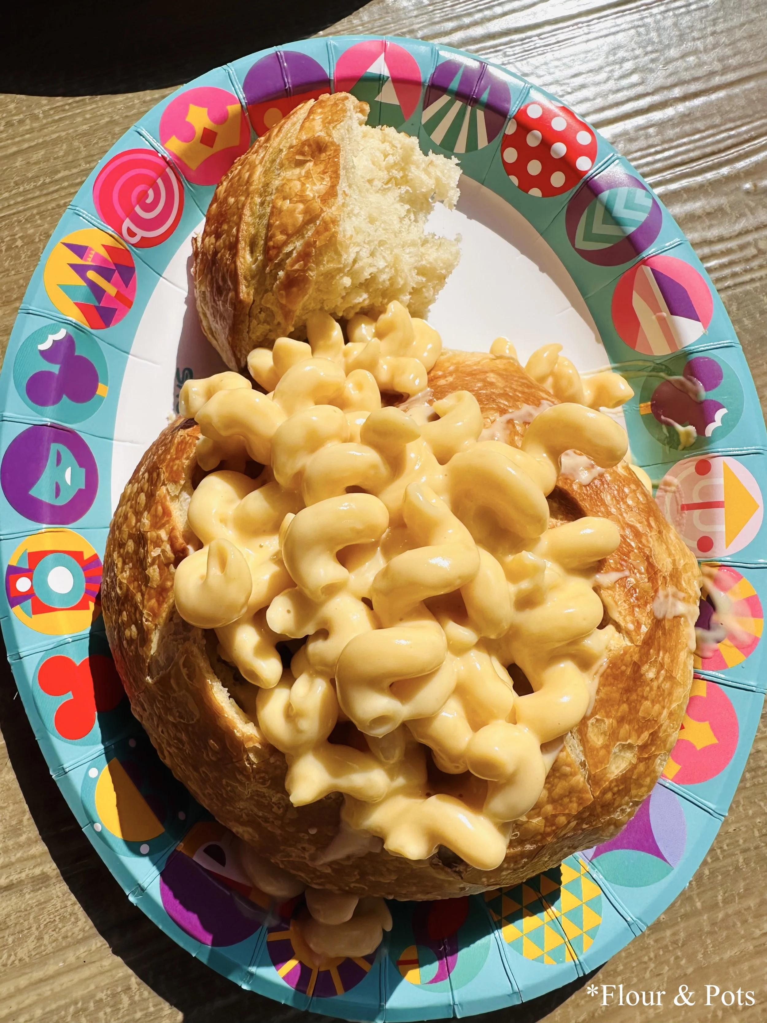 Close-up of Mac & Cheese at Aunt Cass Café during Disneyland 2025.