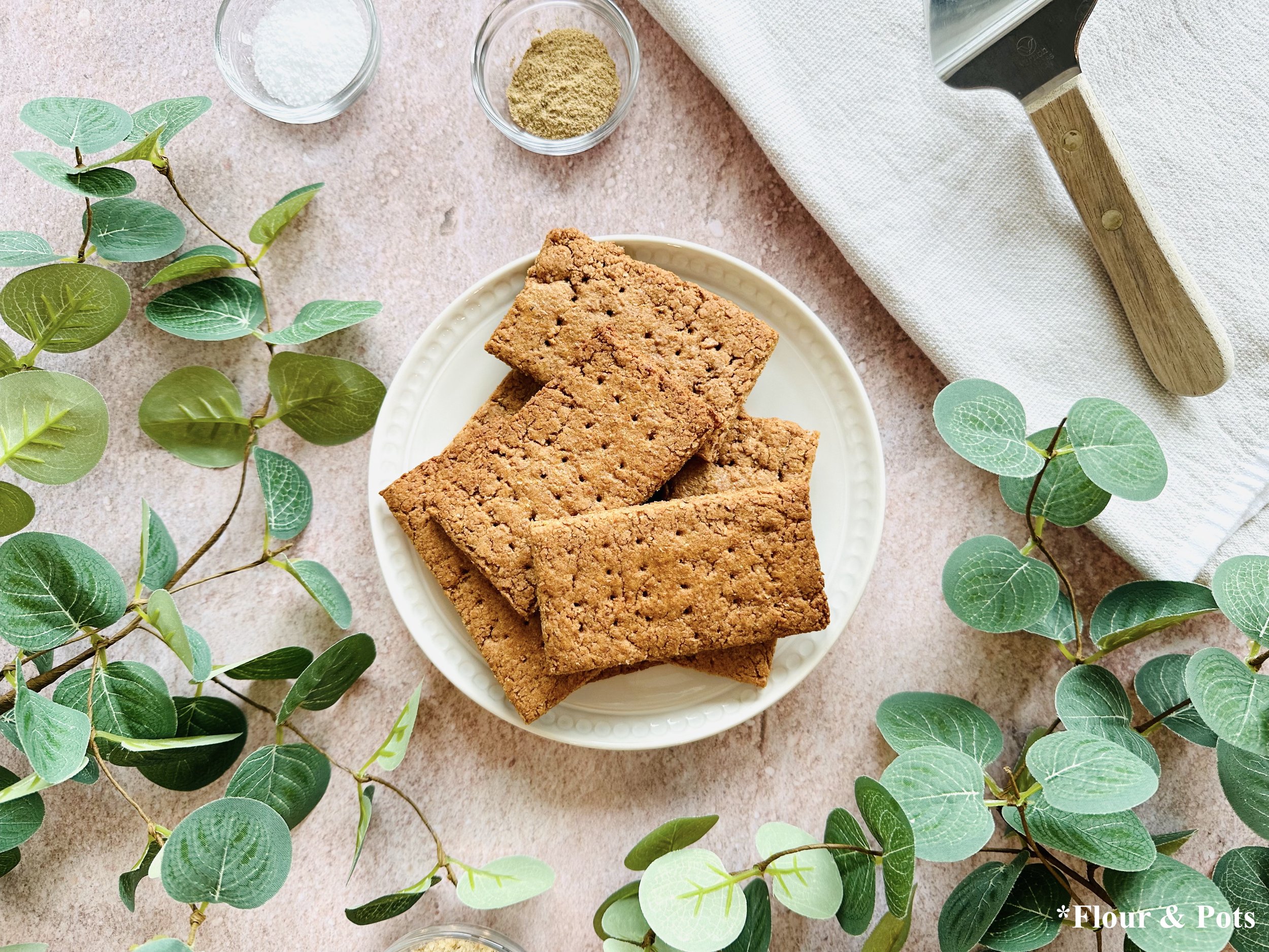 Strawberry Cardamom Homemade Graham Crackers on a Plate