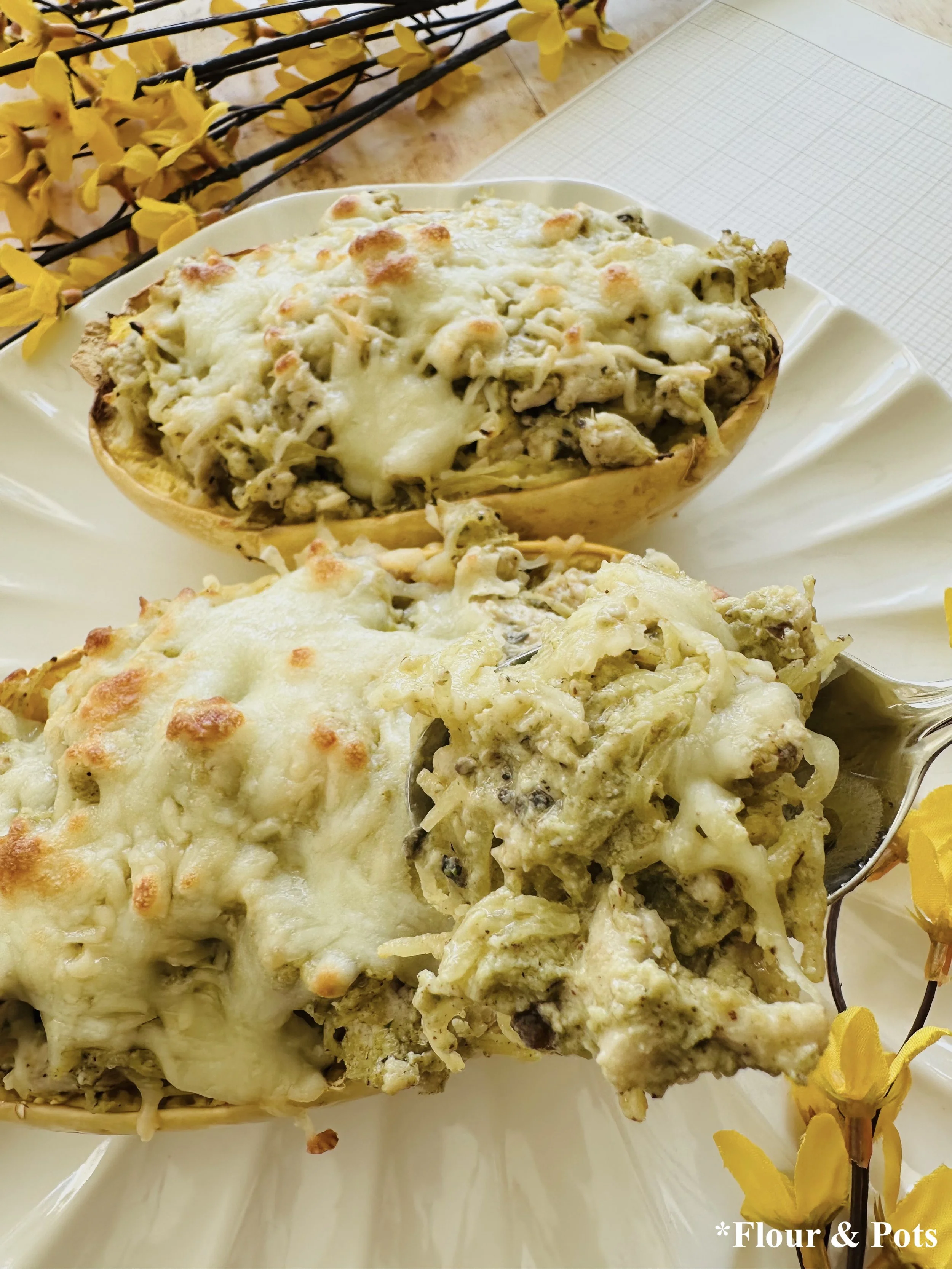 Cheesy, Protein Turkey Spaghetti Squash Bake