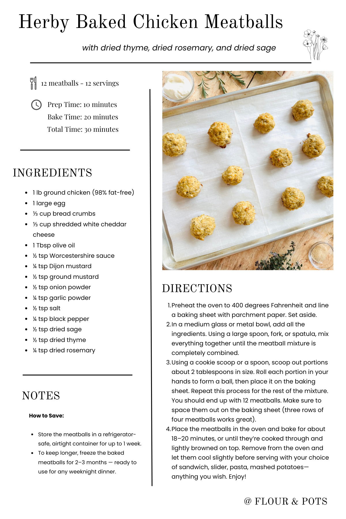 Printable Recipe card for Heavy Baked Chicken Meatballs