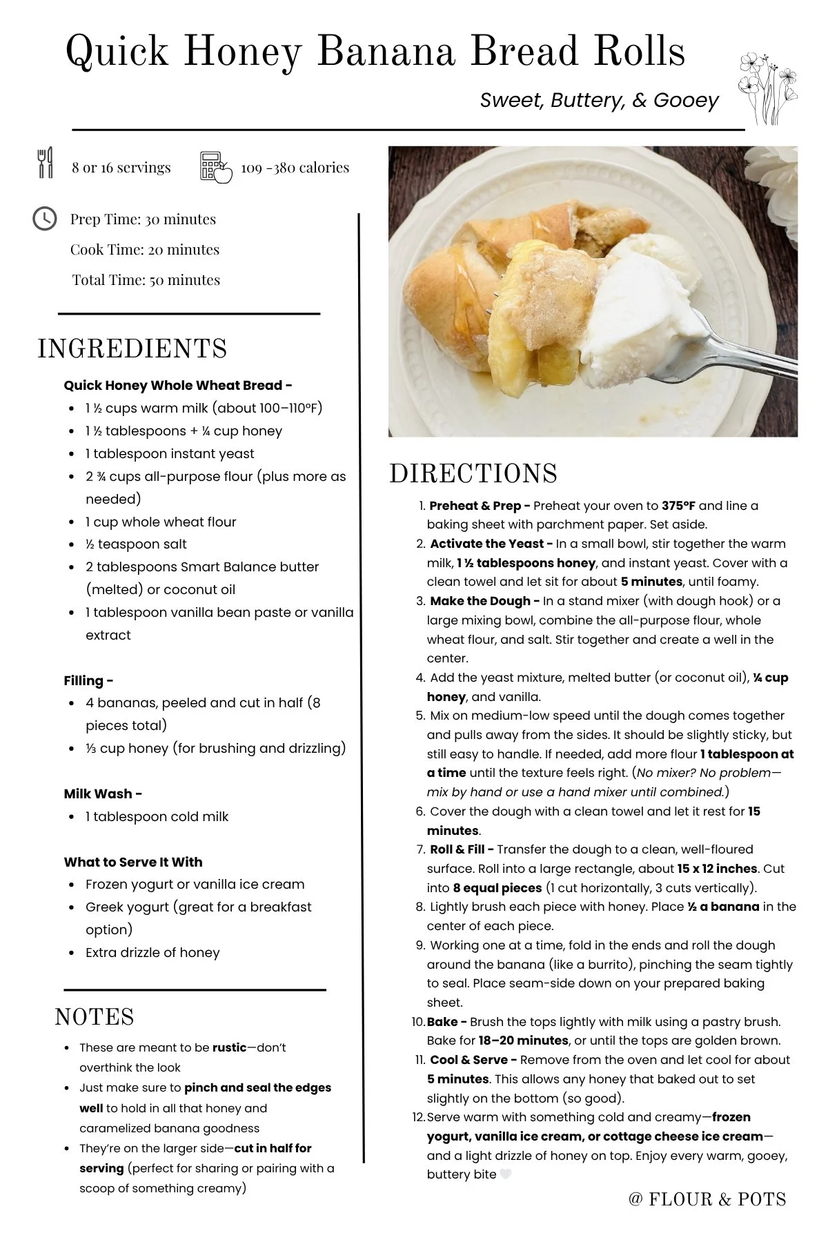 Quick Honey Banana Bread Rolls Printable Recipe Card