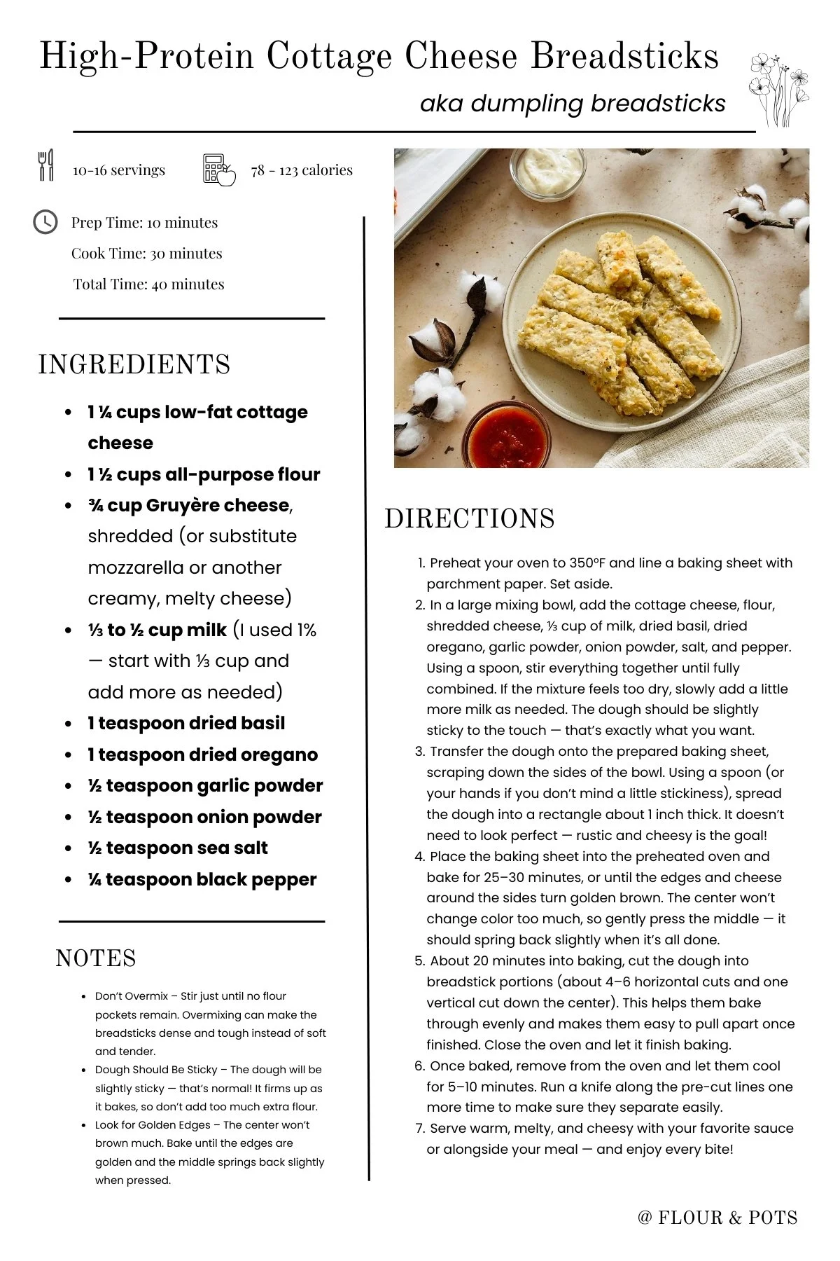 High-Protein Cottage Cheese Breadsticks printable recipe card