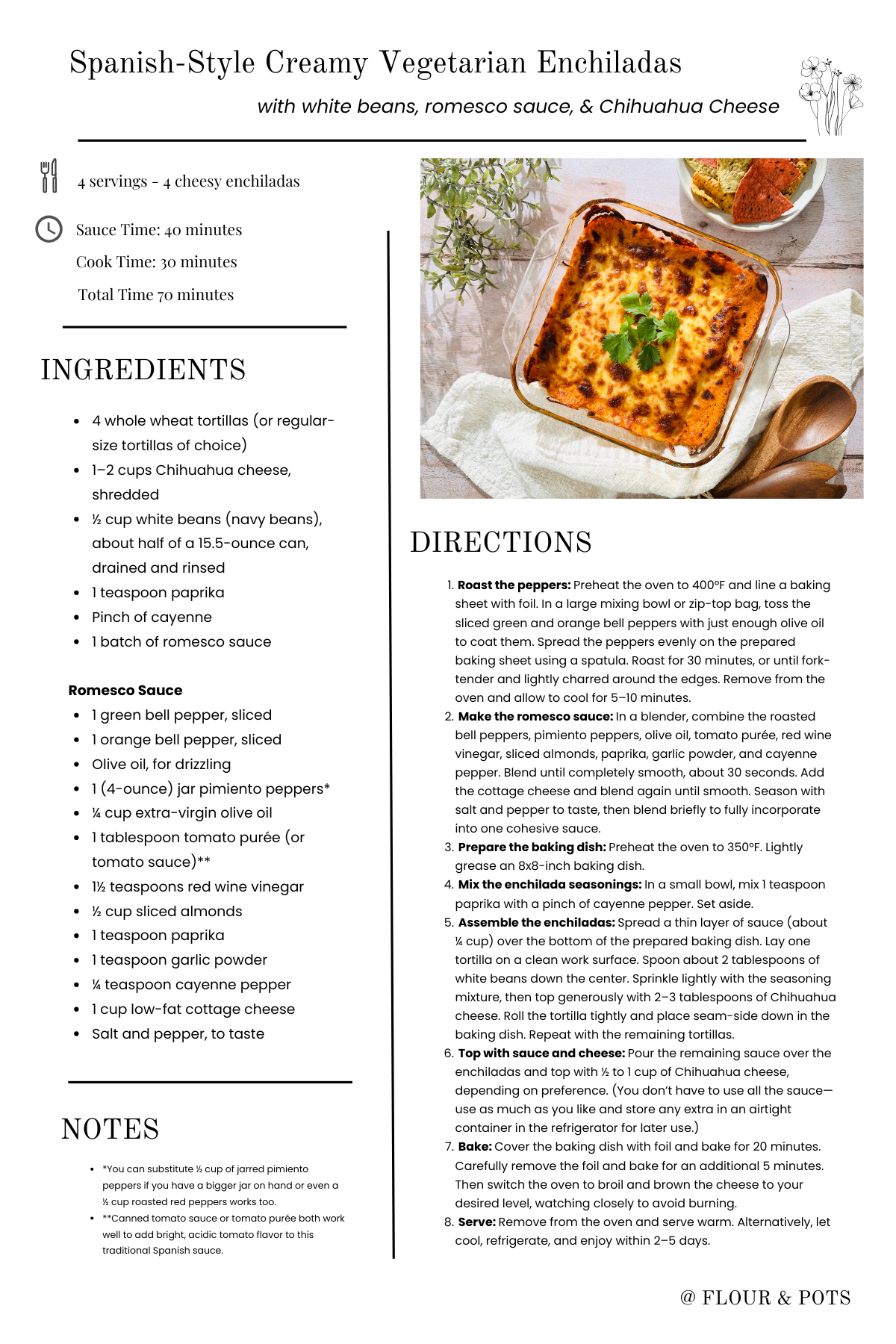 Spanish-Style Creamy Vegetarian Enchiladas Printable Recipe Card