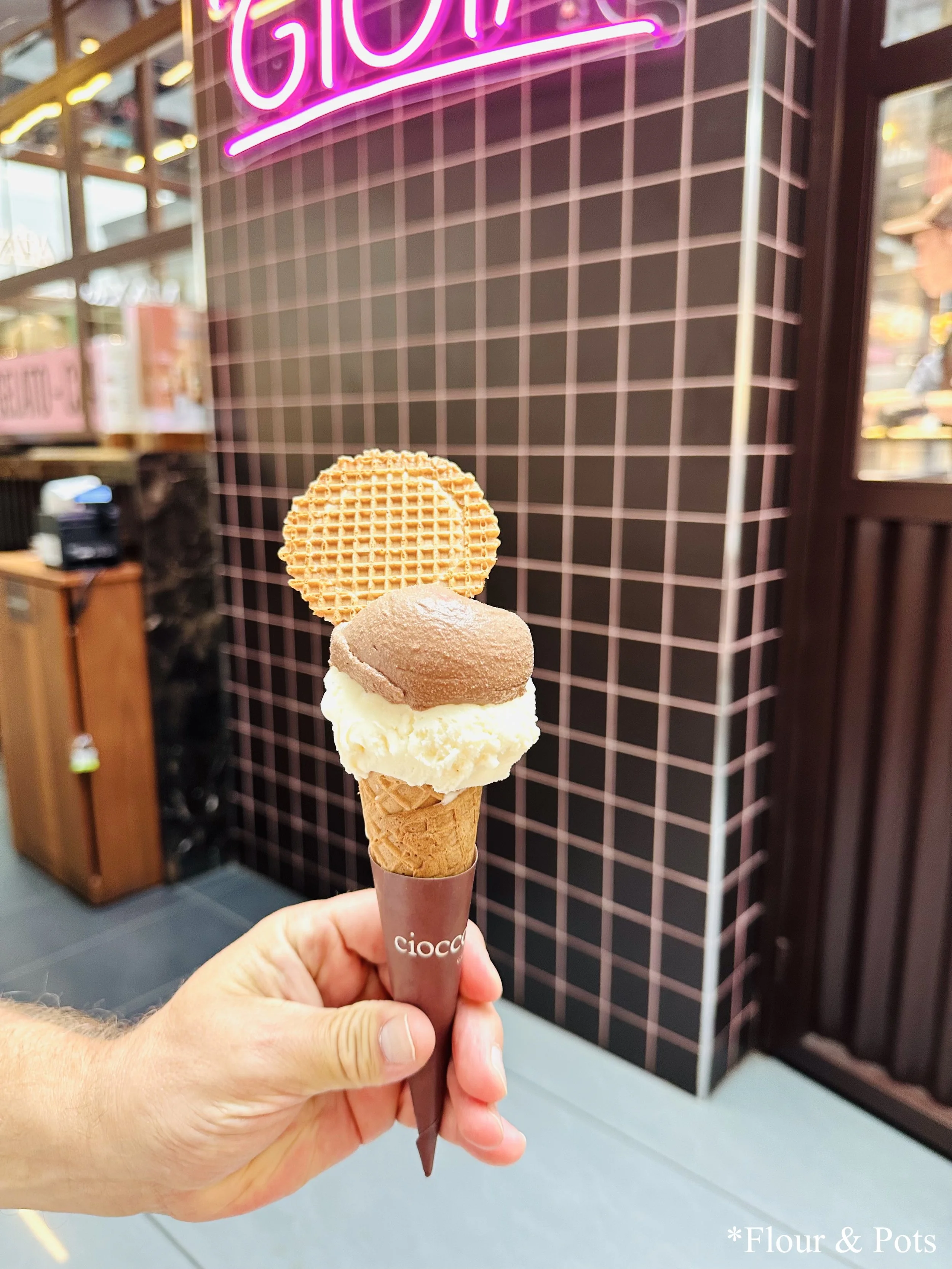 Delicious gelato served in a cone, with vibrant flavors, in Rome, Italy.